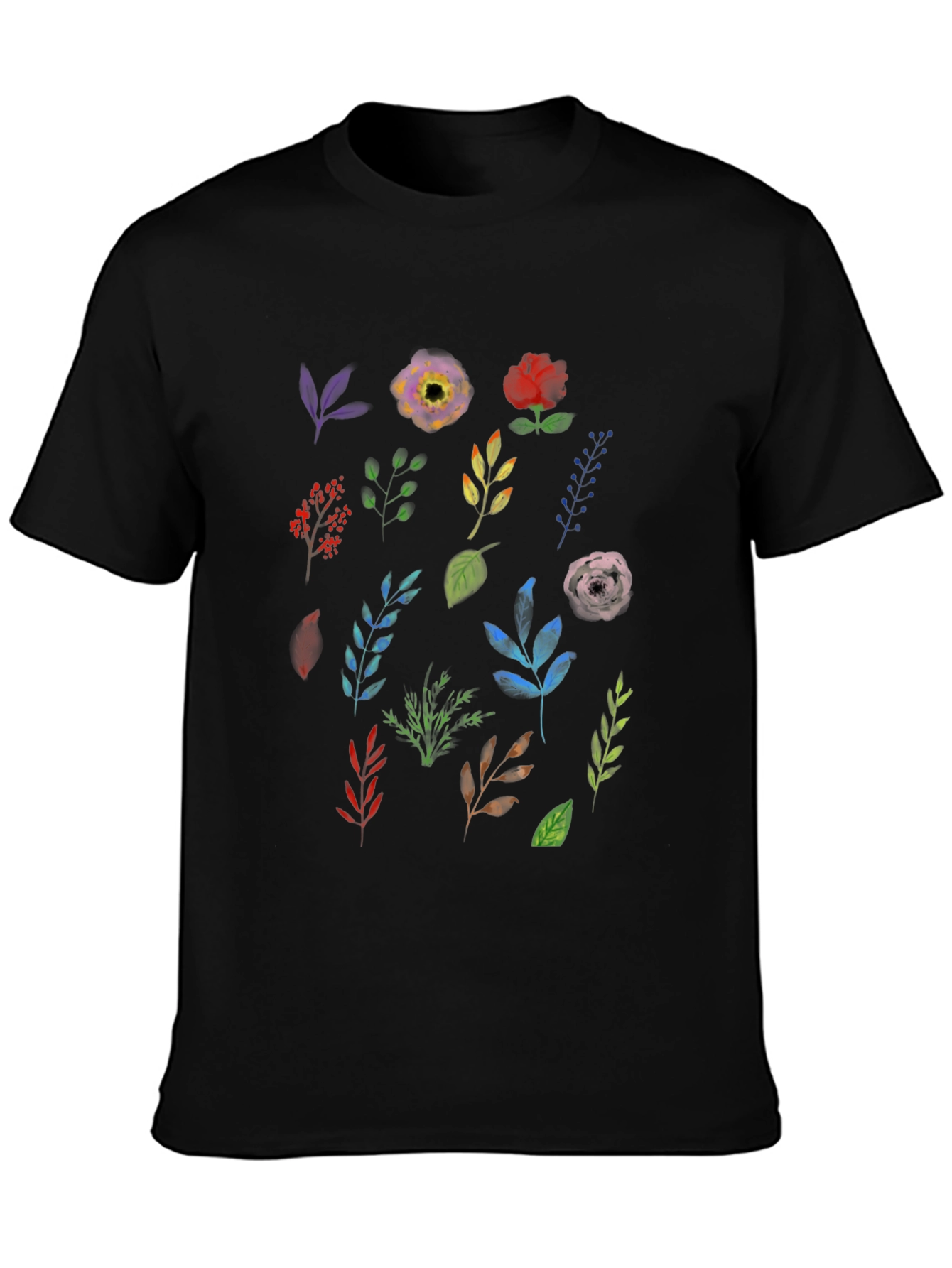 Floral Botanical Print Black T-Shirt - 3