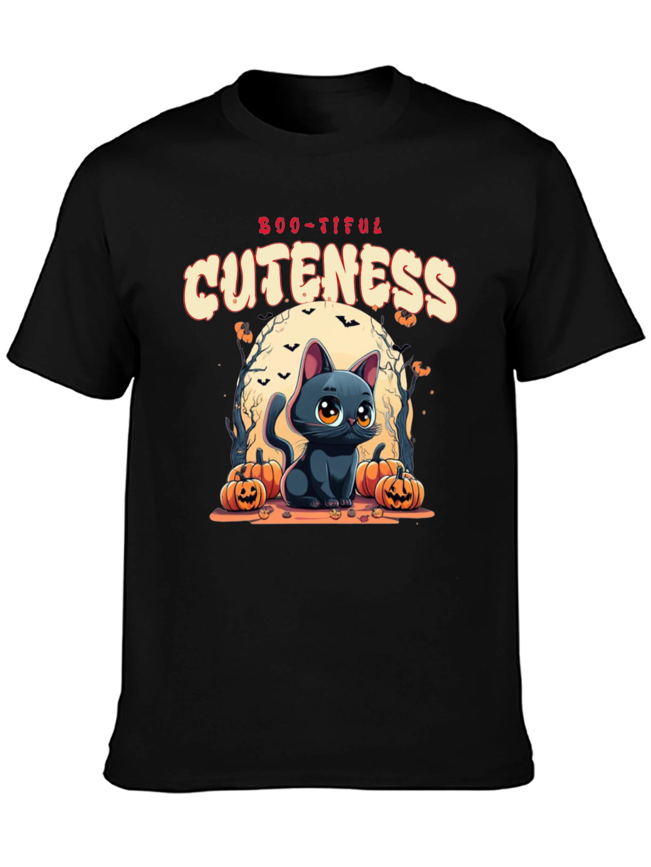 Black Boo-Tiful Cuteness Black Cat Halloween T-Shirt view 3