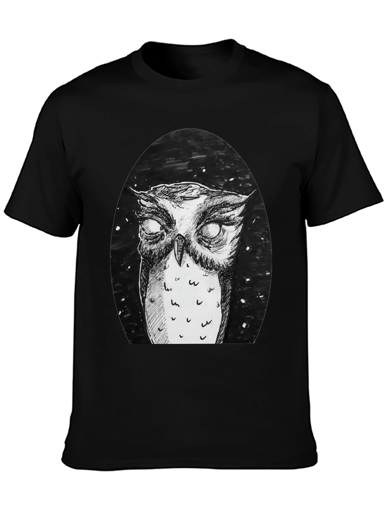 Black Owl Graphic Tee - Black Cotton T-Shirt view 3