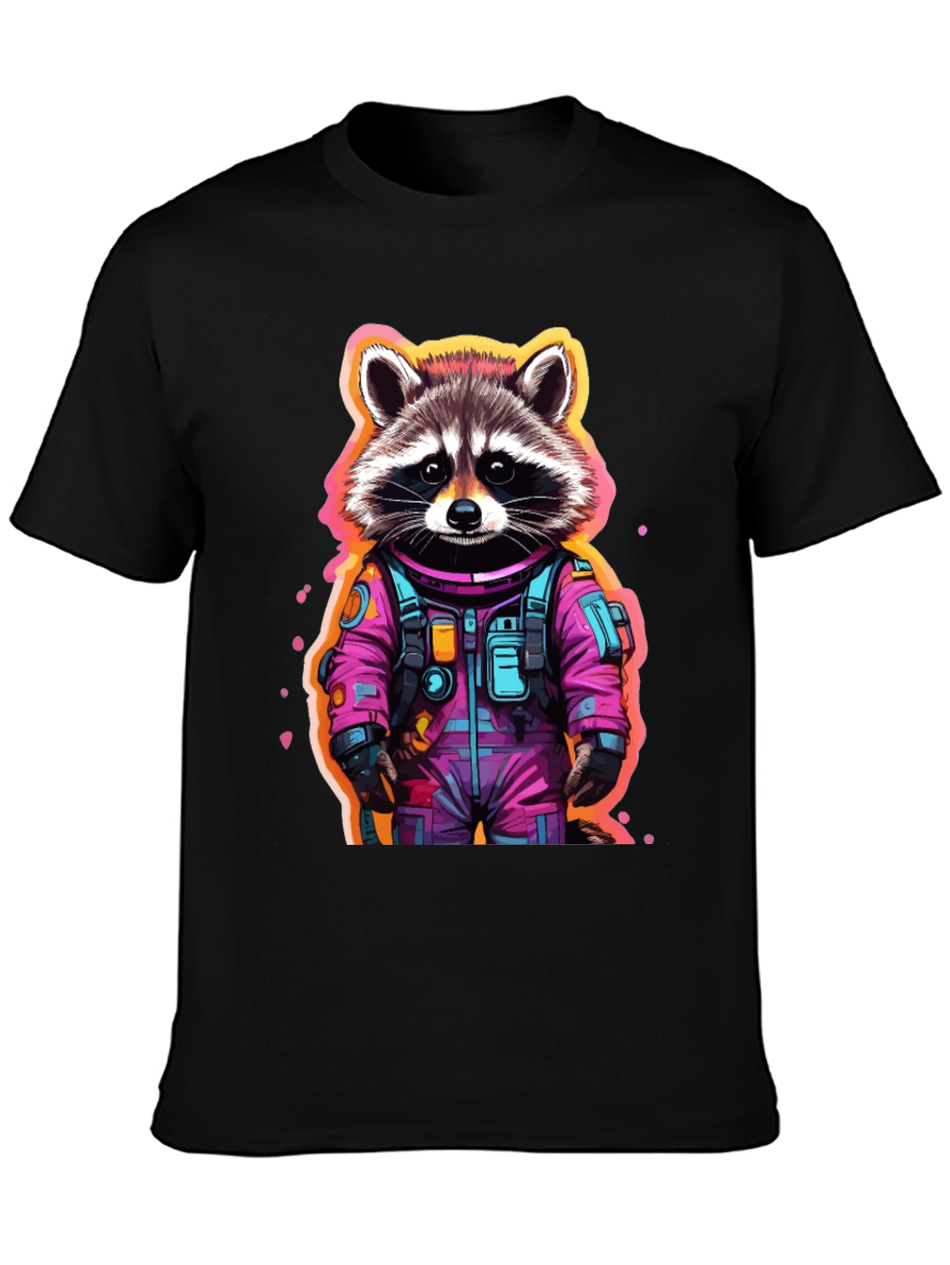 Black Astronaut Raccoon Graphic T-Shirt - Black view 3