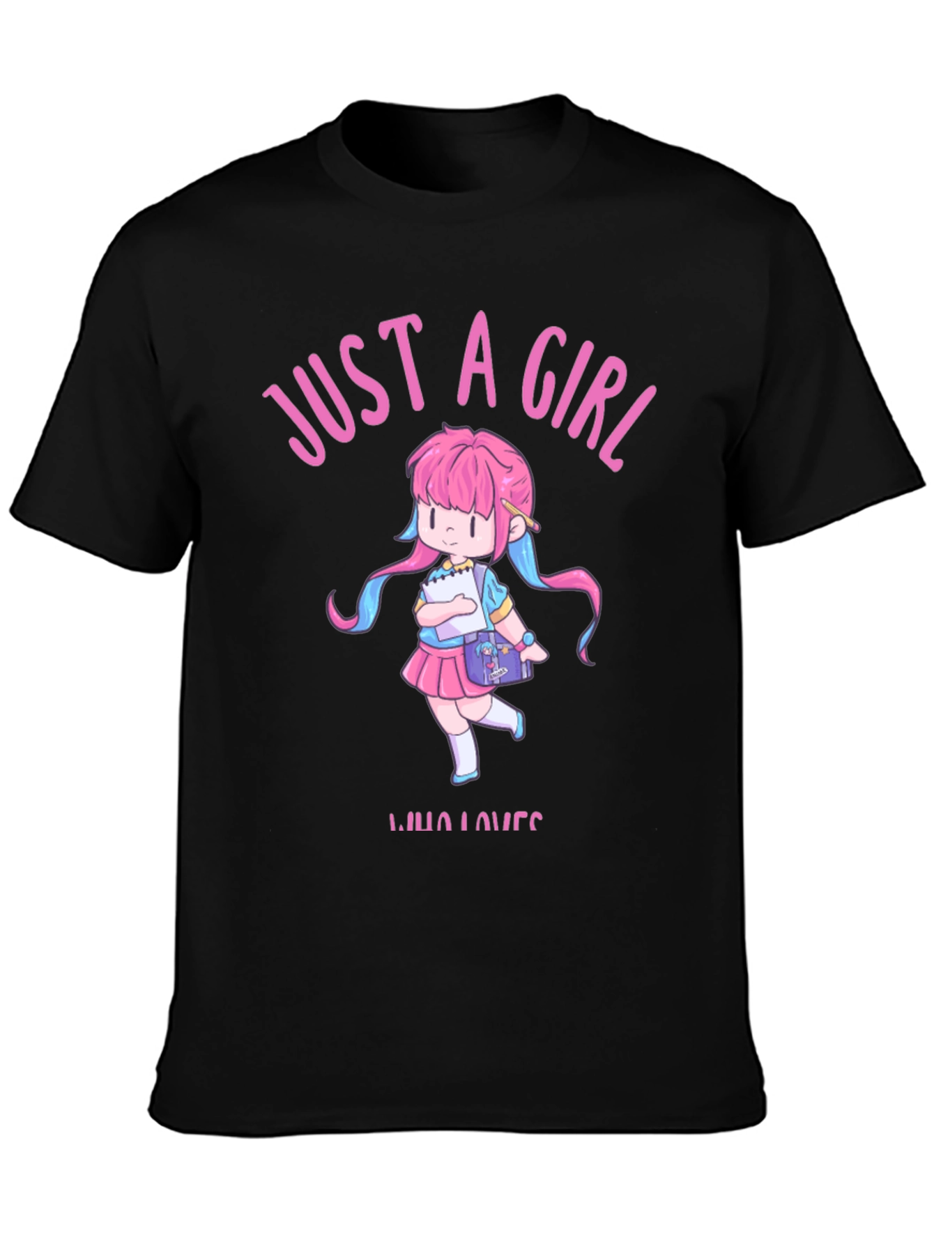 Black Just a Girl Who Loves Anime Black T-Shirt view 3