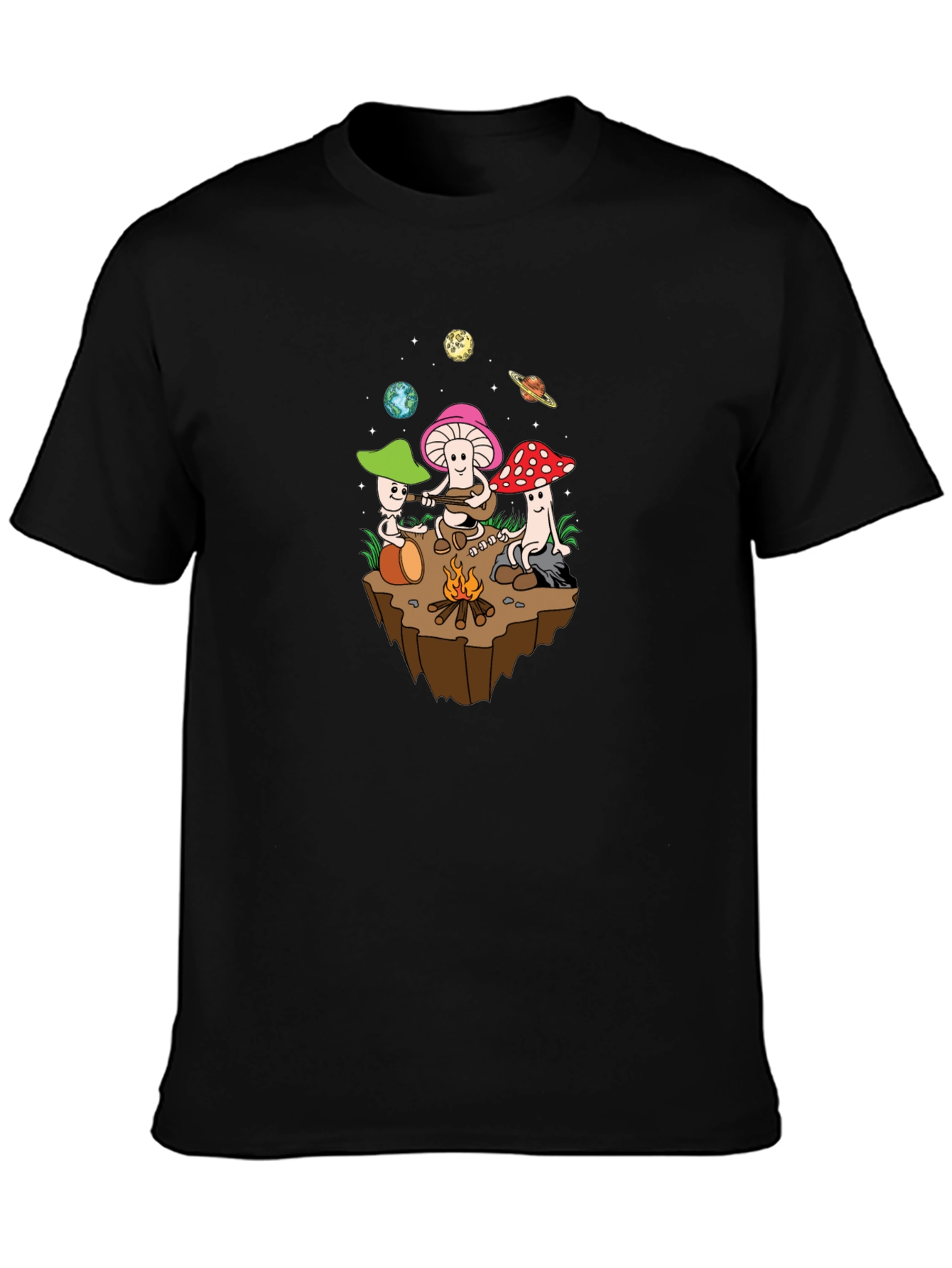 Black Funky Mushroom Campfire Graphic Tee view 3