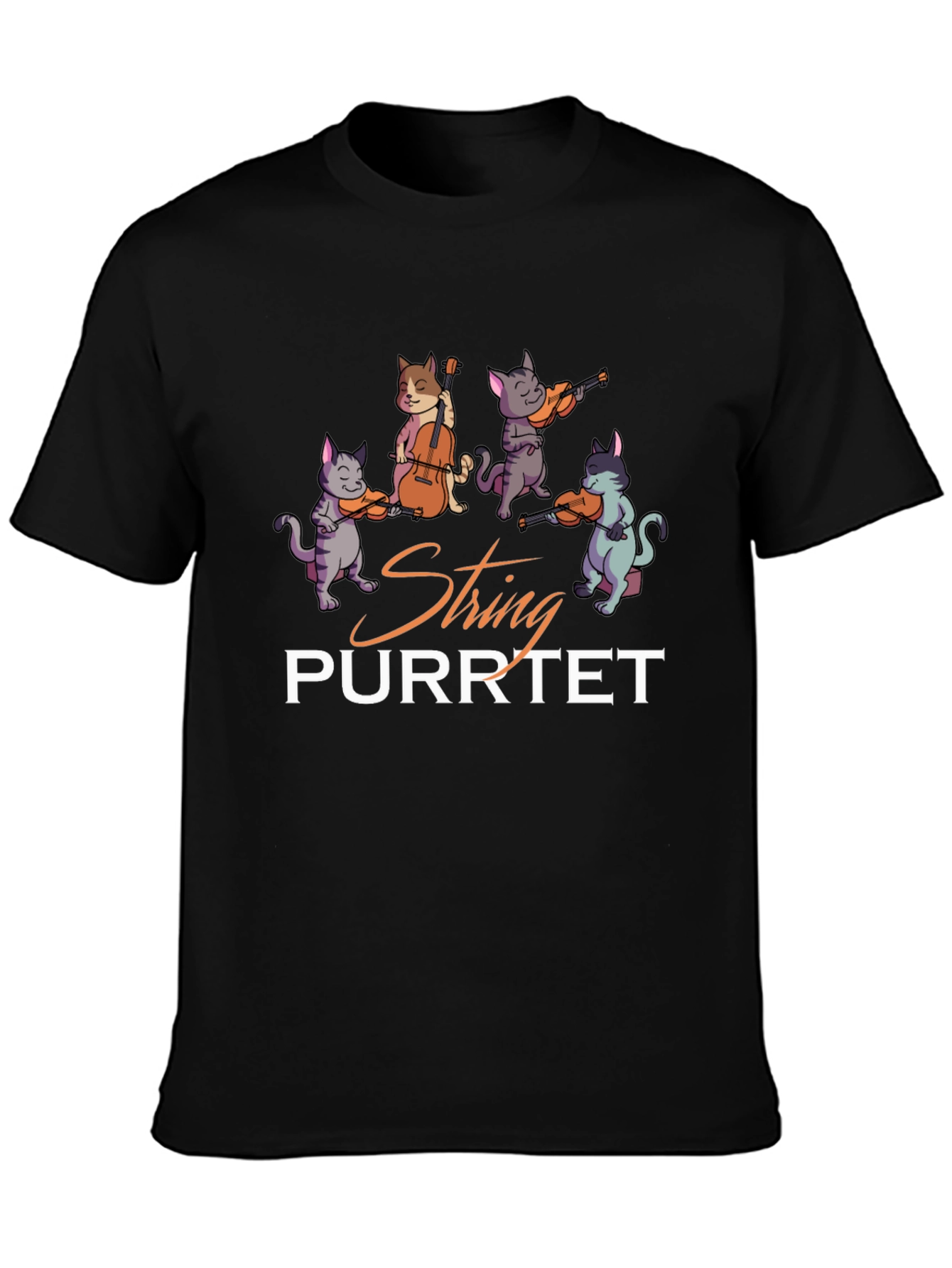 Black String Purrtet Cats Music T-Shirt view 3