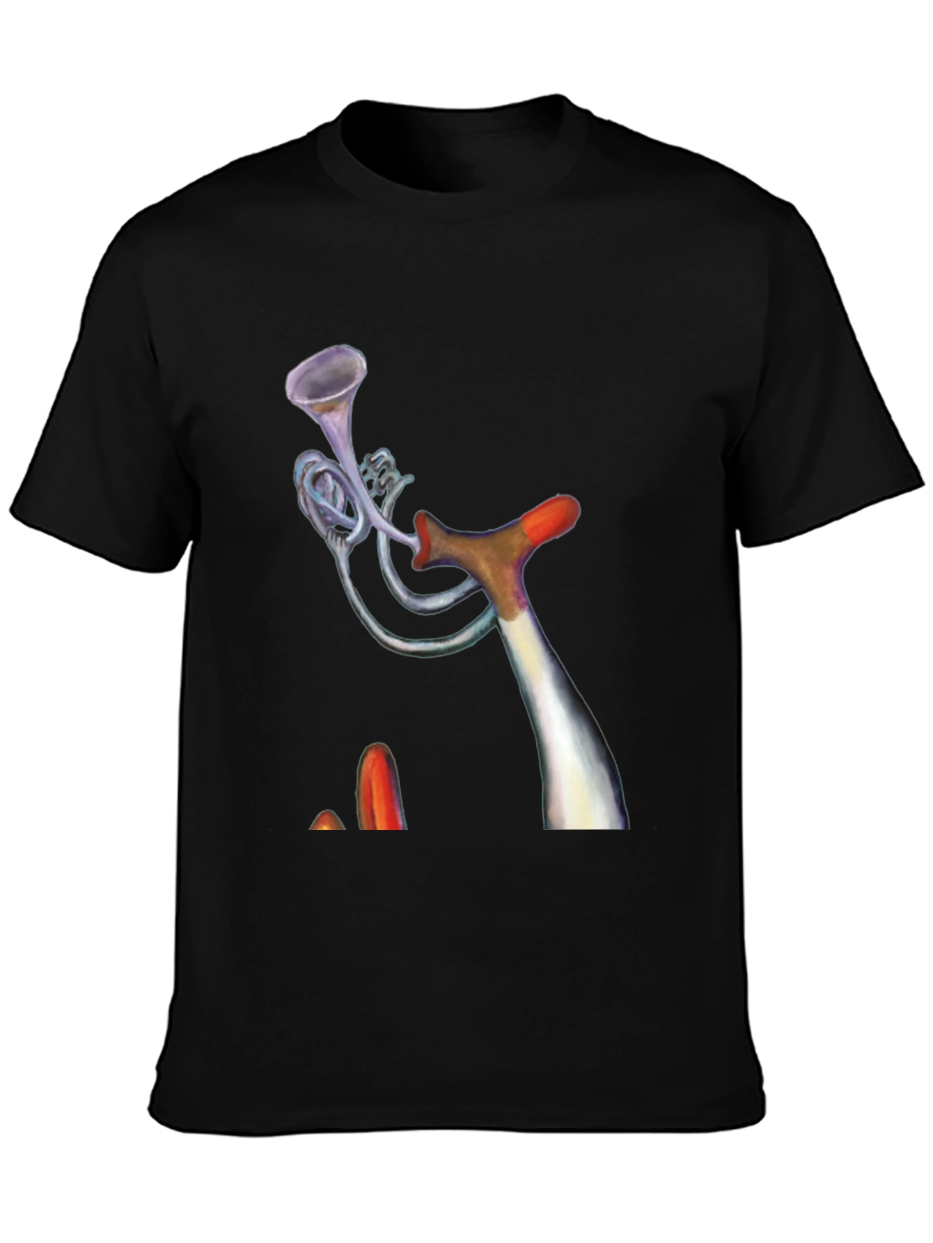 Black Unique Trumpet Design Black Tee view 3