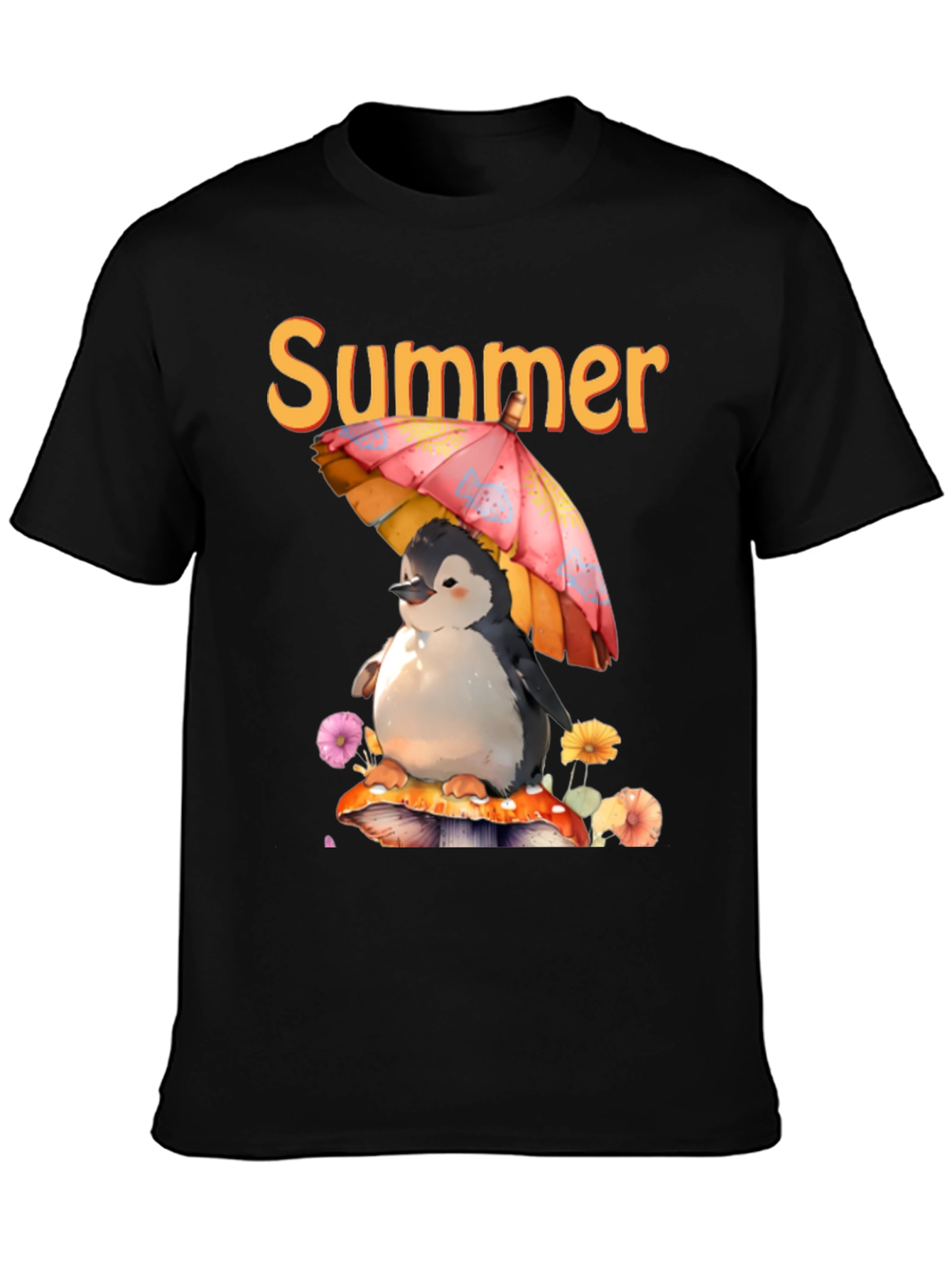 Black Summer Penguin Graphic T-Shirt view 3