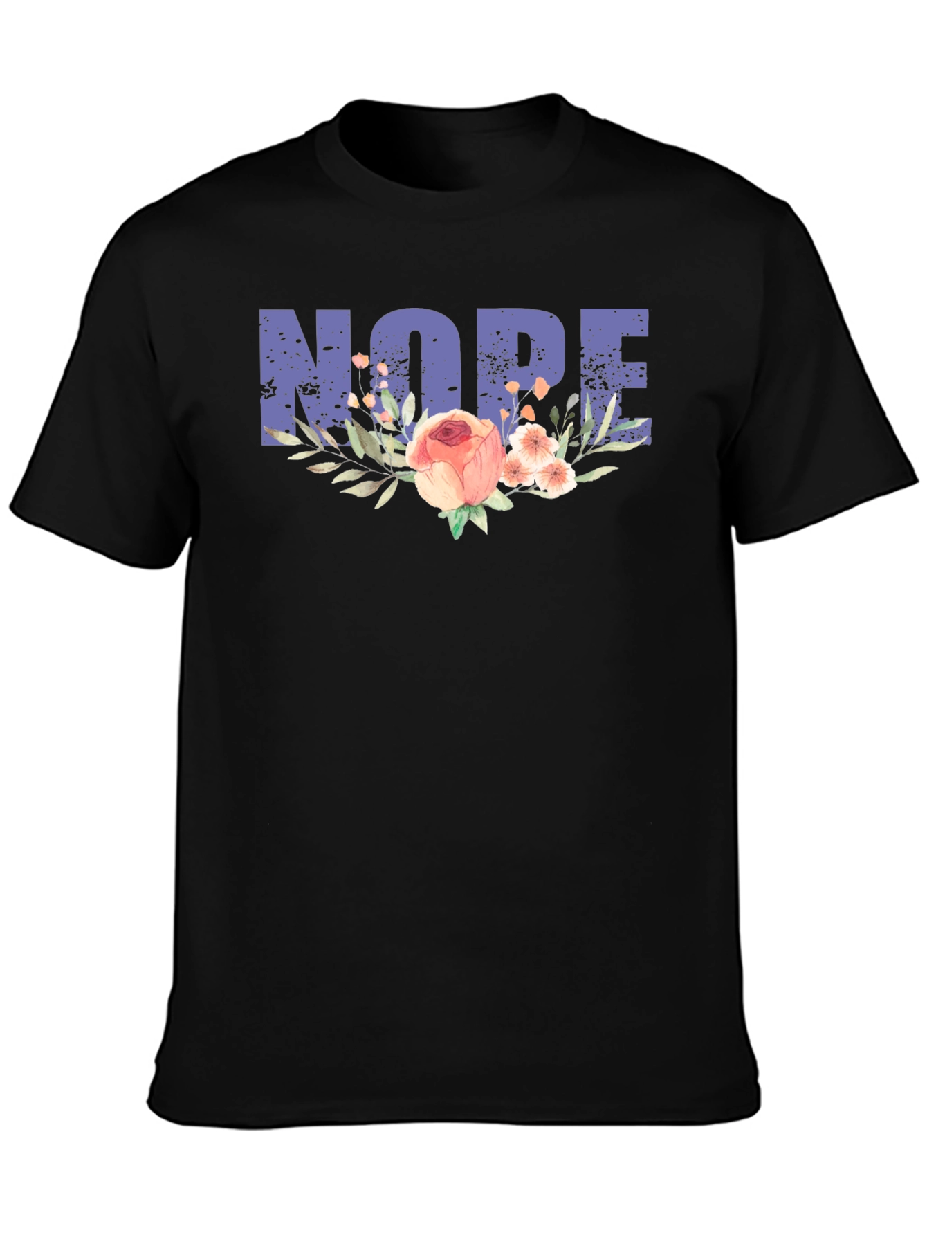 Black Nope Floral Graphic Tee - Unisex Black Cotton T-Shirt view 3