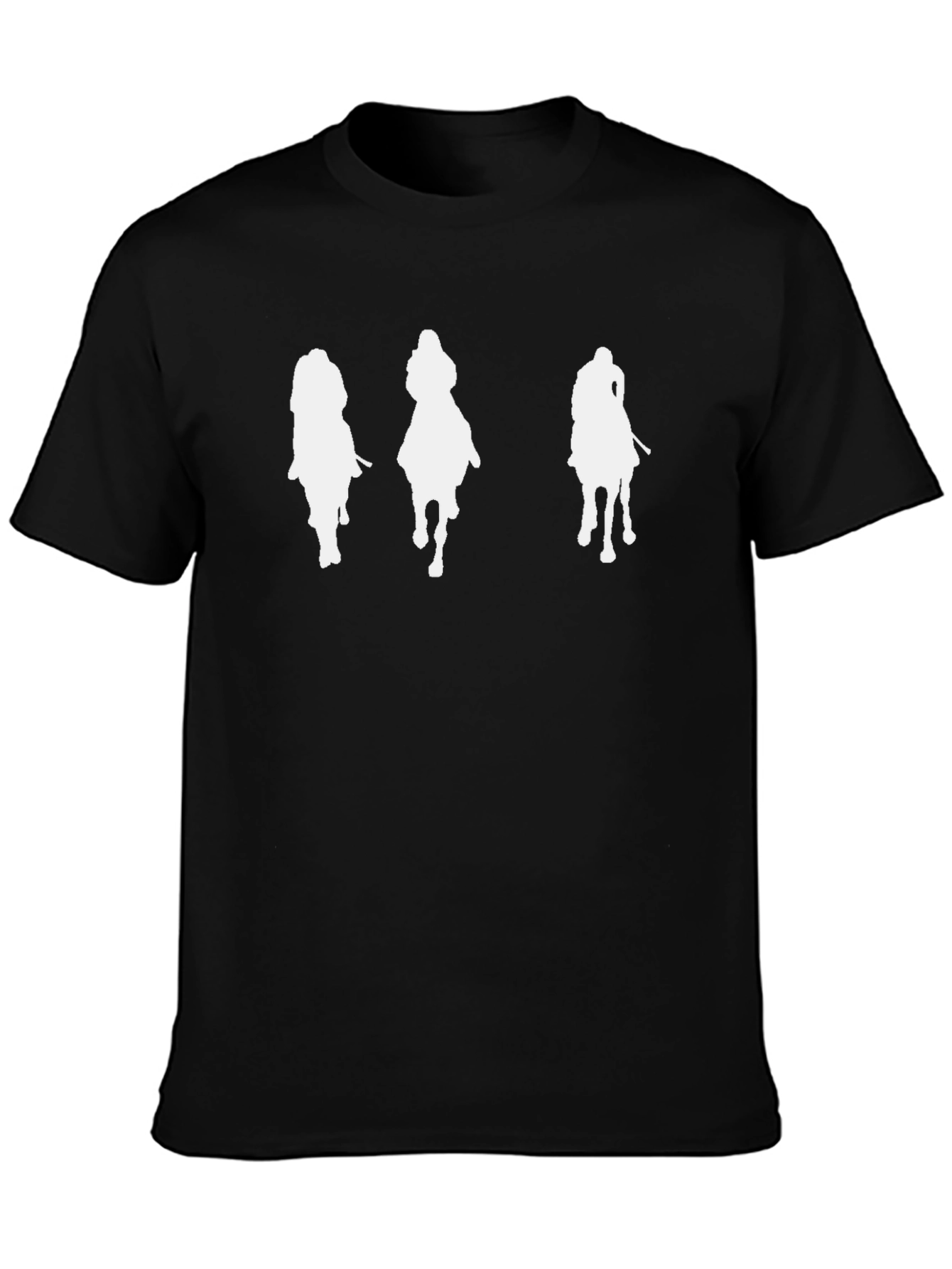 Black Men's Black T-Shirt with Horse Riders Graphic view 3