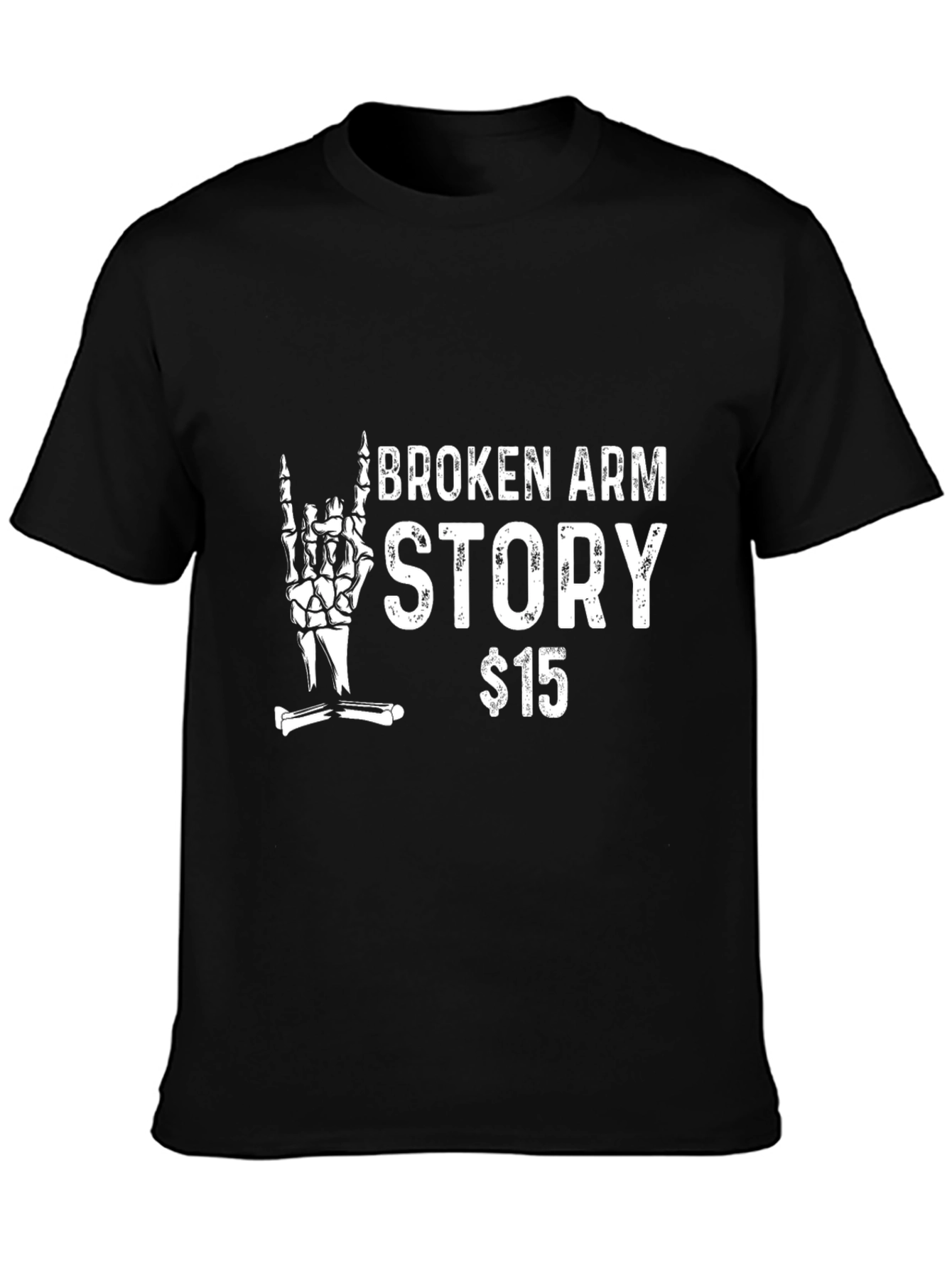 Black Broken Arm Story T-Shirt - Rock On Skeleton Tee view 3