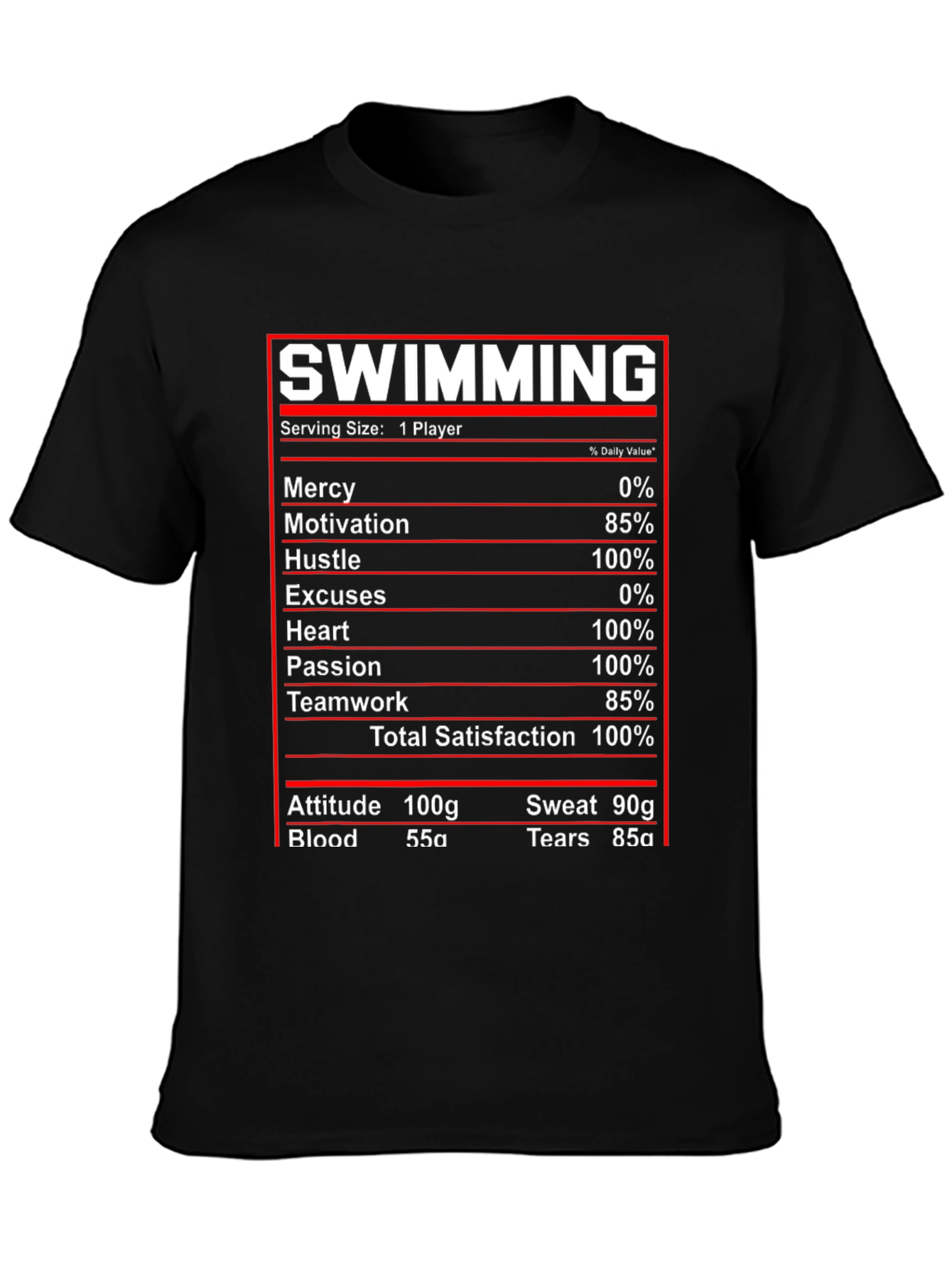 Black Swimming Nutrition Facts T-Shirt view 3