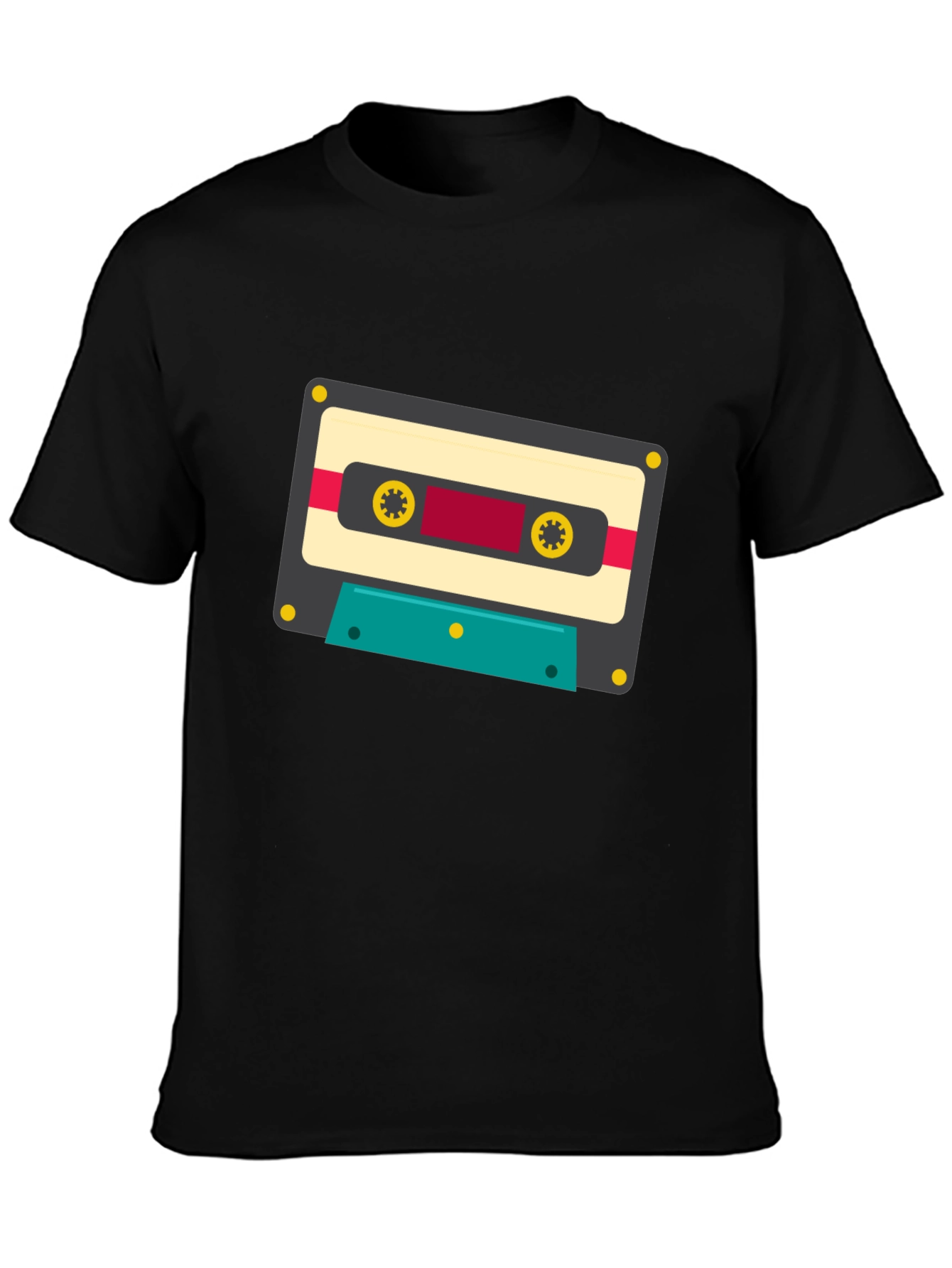 Black Retro Cassette Tape Graphic Tee - Black Cotton Blend view 3