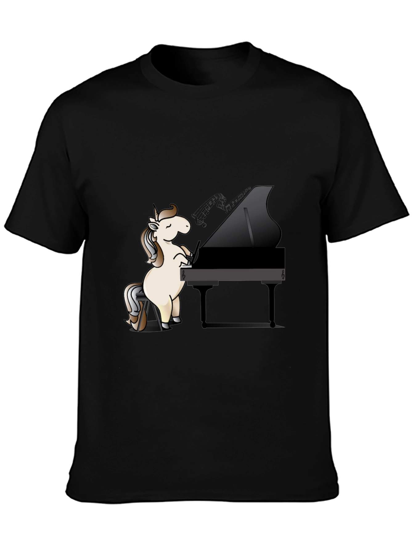 Black Unicorn Pianist Black T-Shirt view 3