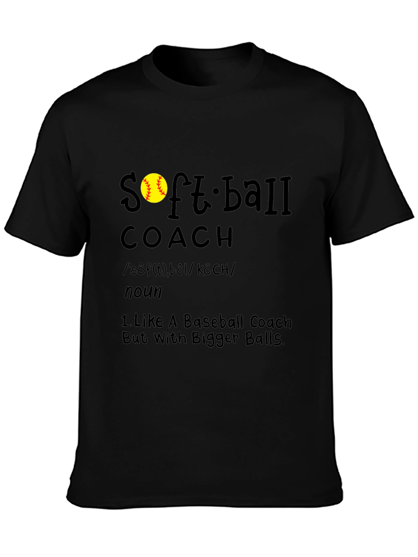 Black Softball Coach T-Shirt - Bigger Balls Humor Tee view 3