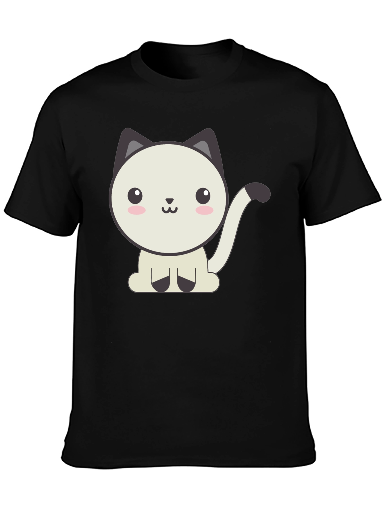 Black Cute Cartoon Cat Graphic Black T-Shirt view 3