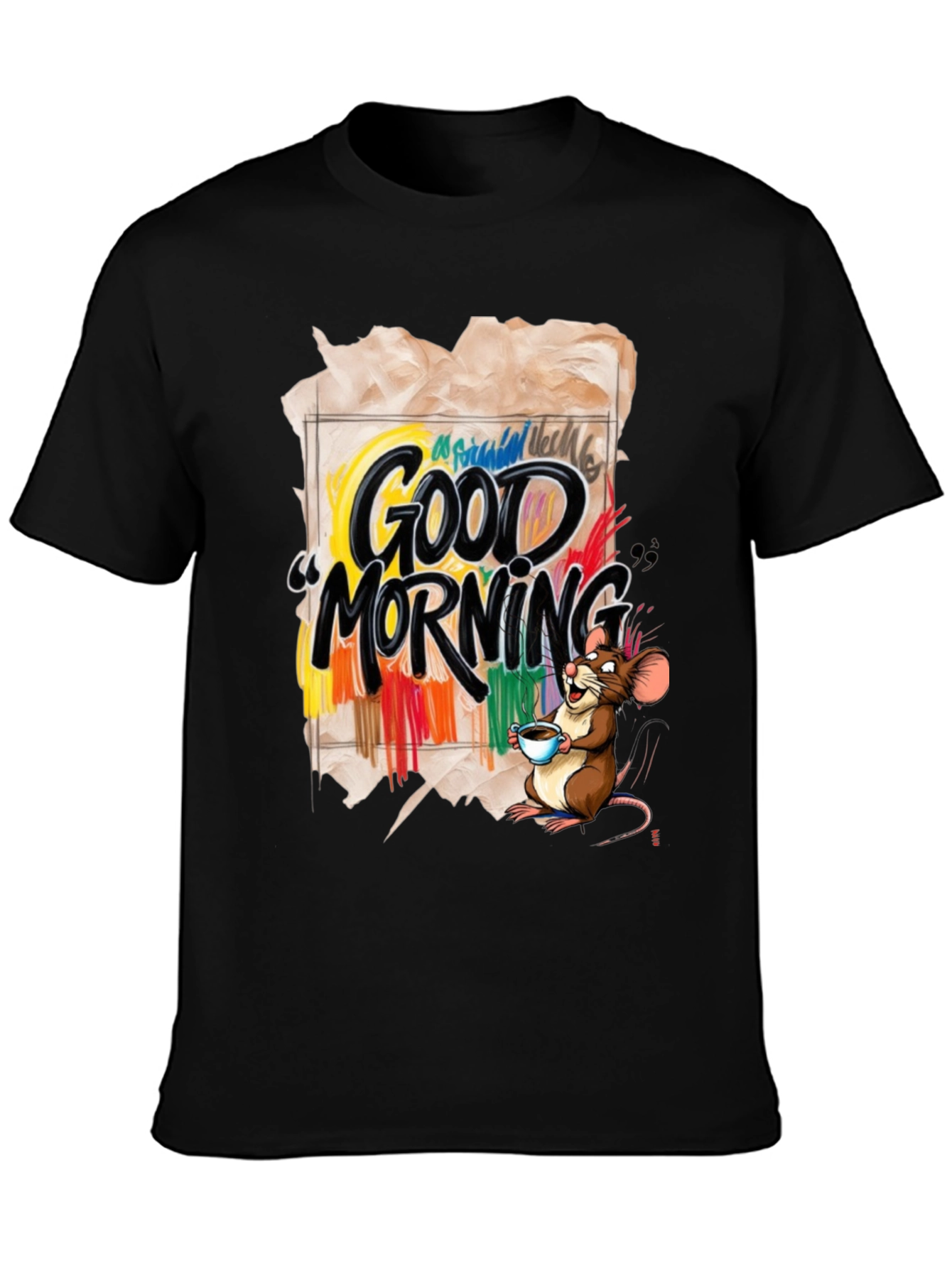 Black Good Morning Mouse Graphic T-Shirt view 3