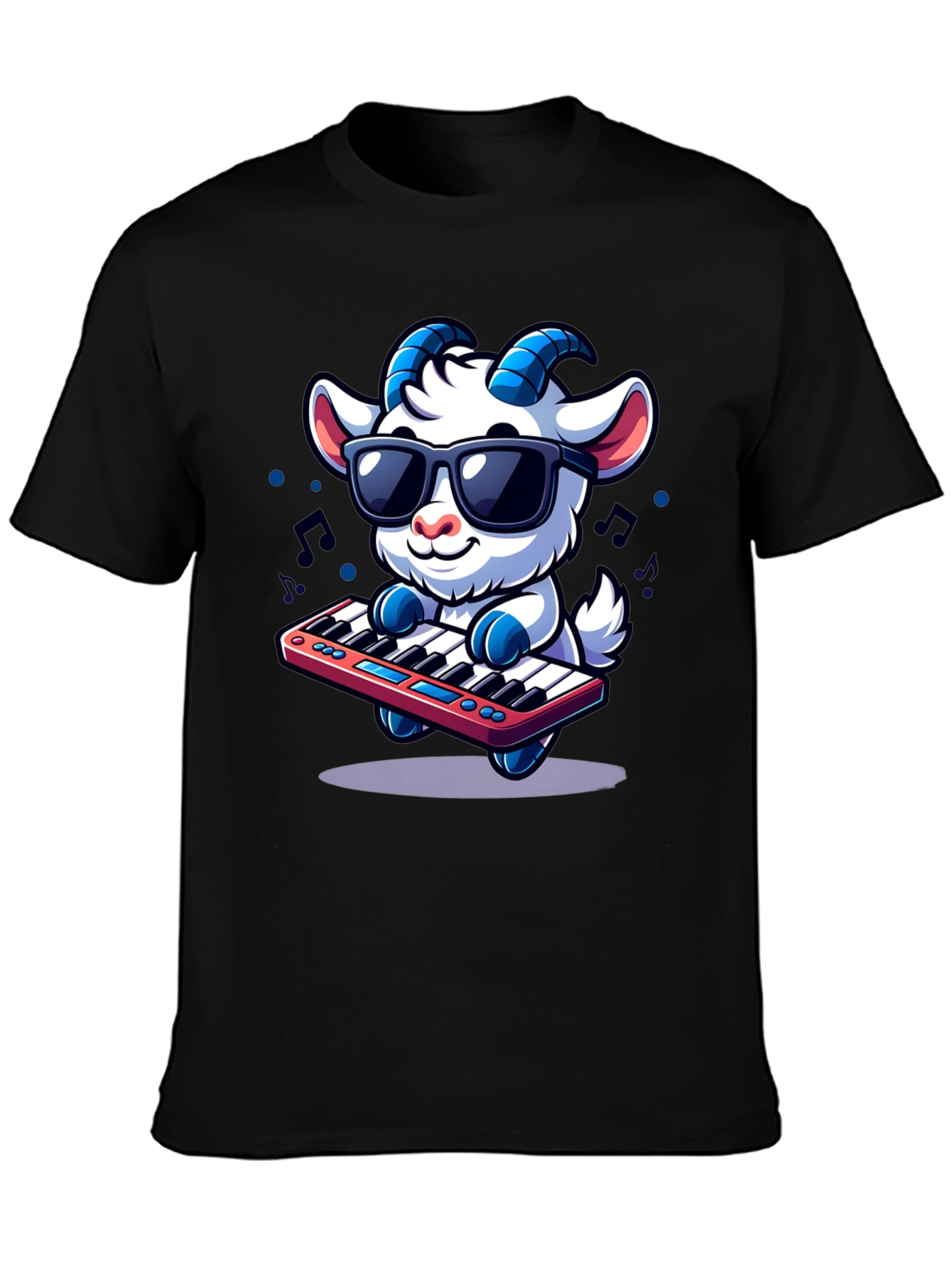 Black Cool Goat Keyboard Player Graphic Tee view 3