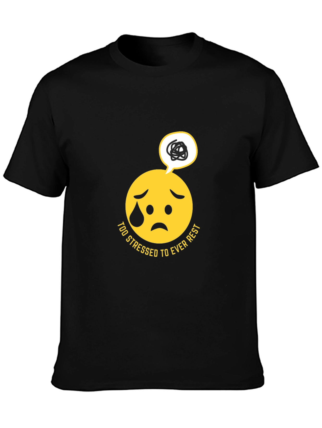 Black Stressed Emoji Graphic Black T-Shirt view 3