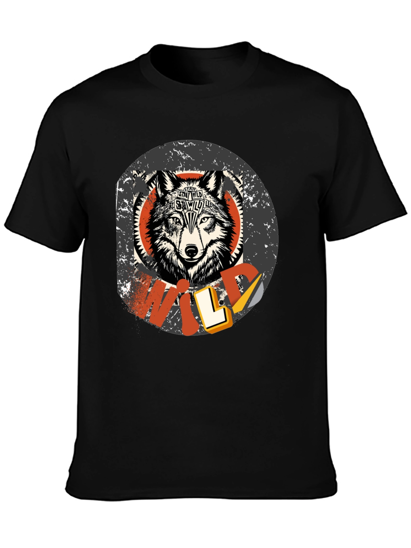 Black Stay Wild Wolf Graphic Print T-Shirt view 3