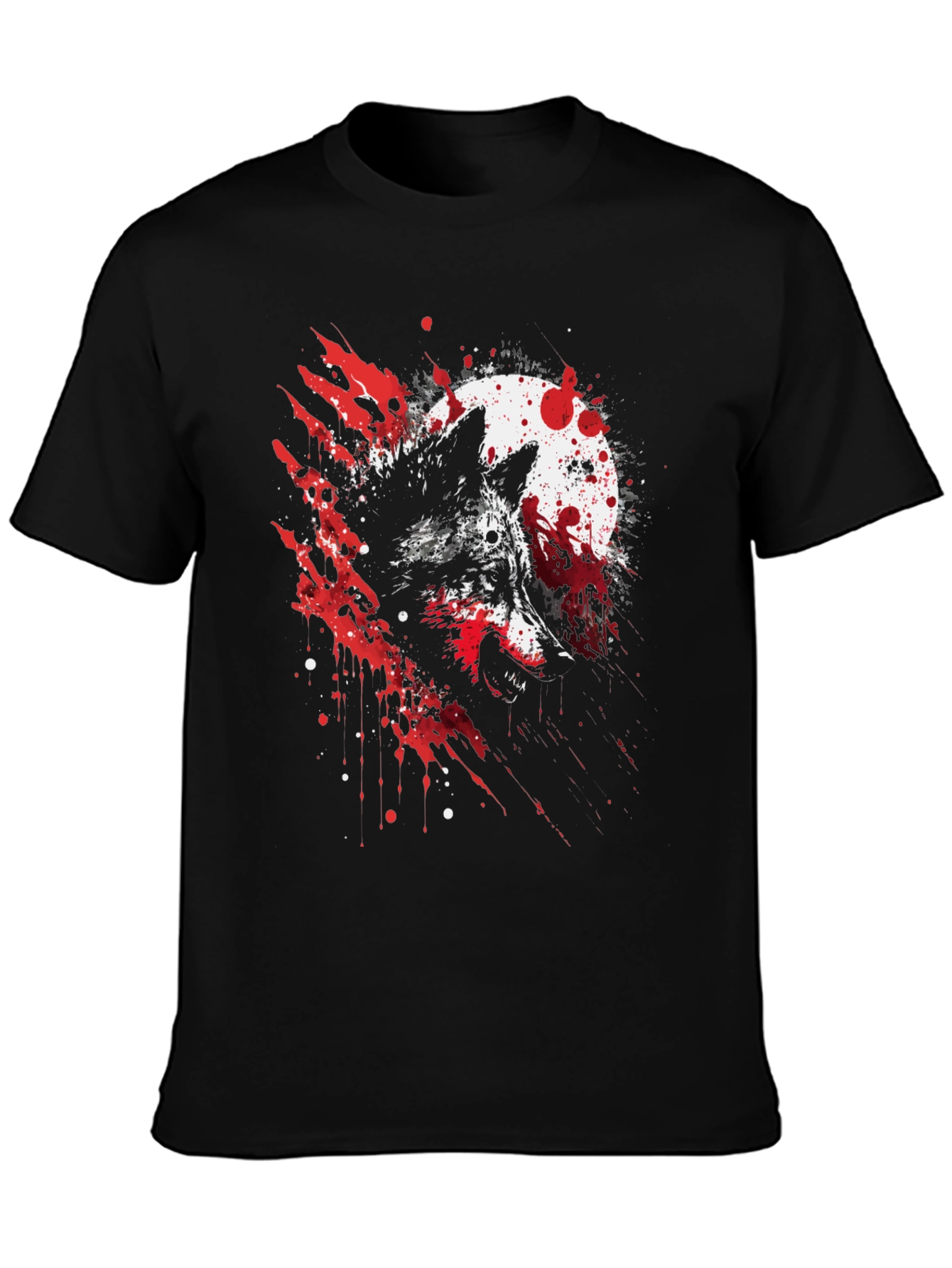 Black Wolf Moon Splatter Graphic Black T-Shirt view 3