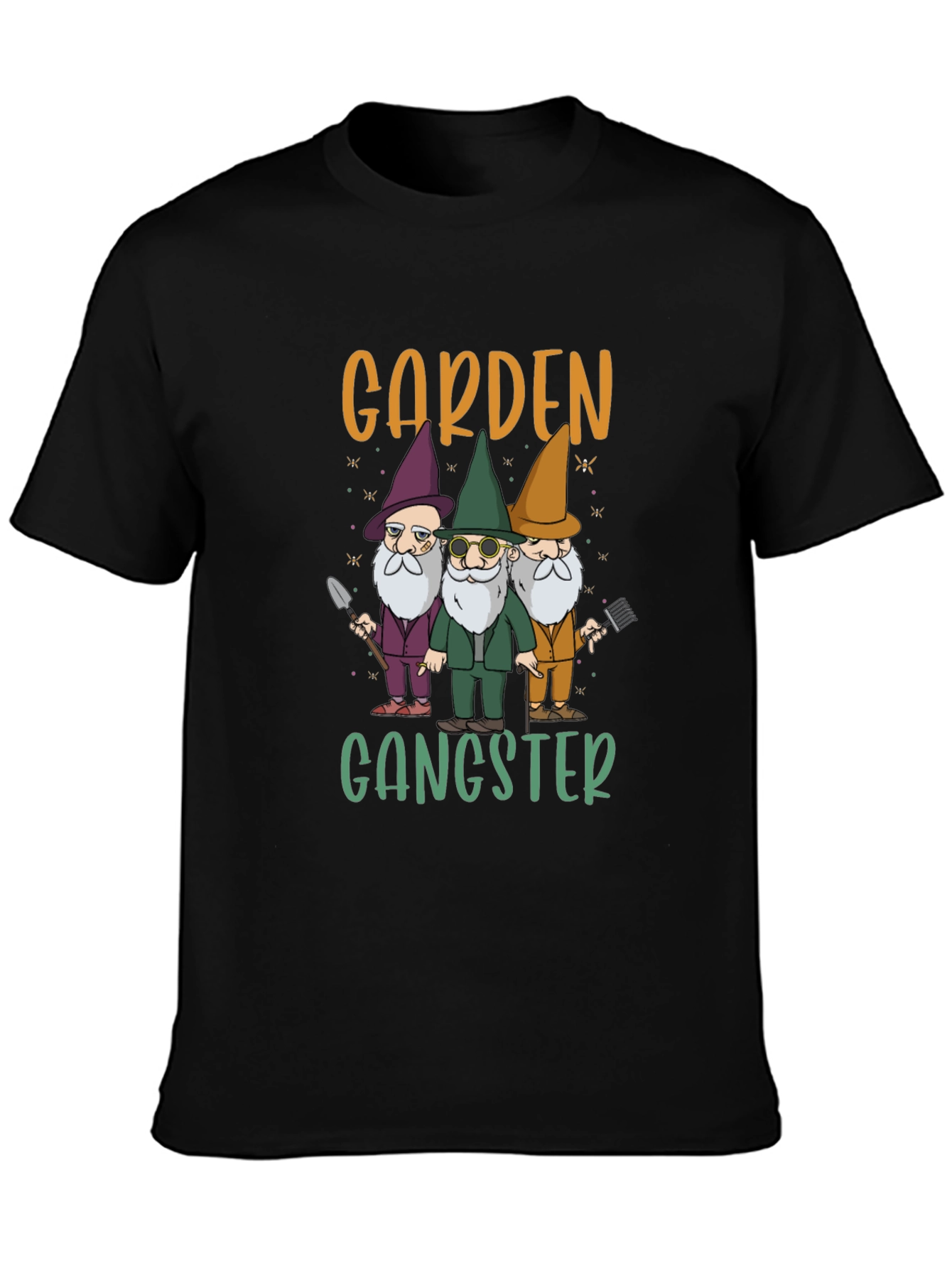 Black Garden Gangster T-Shirt - Funny Gnome Tee view 3