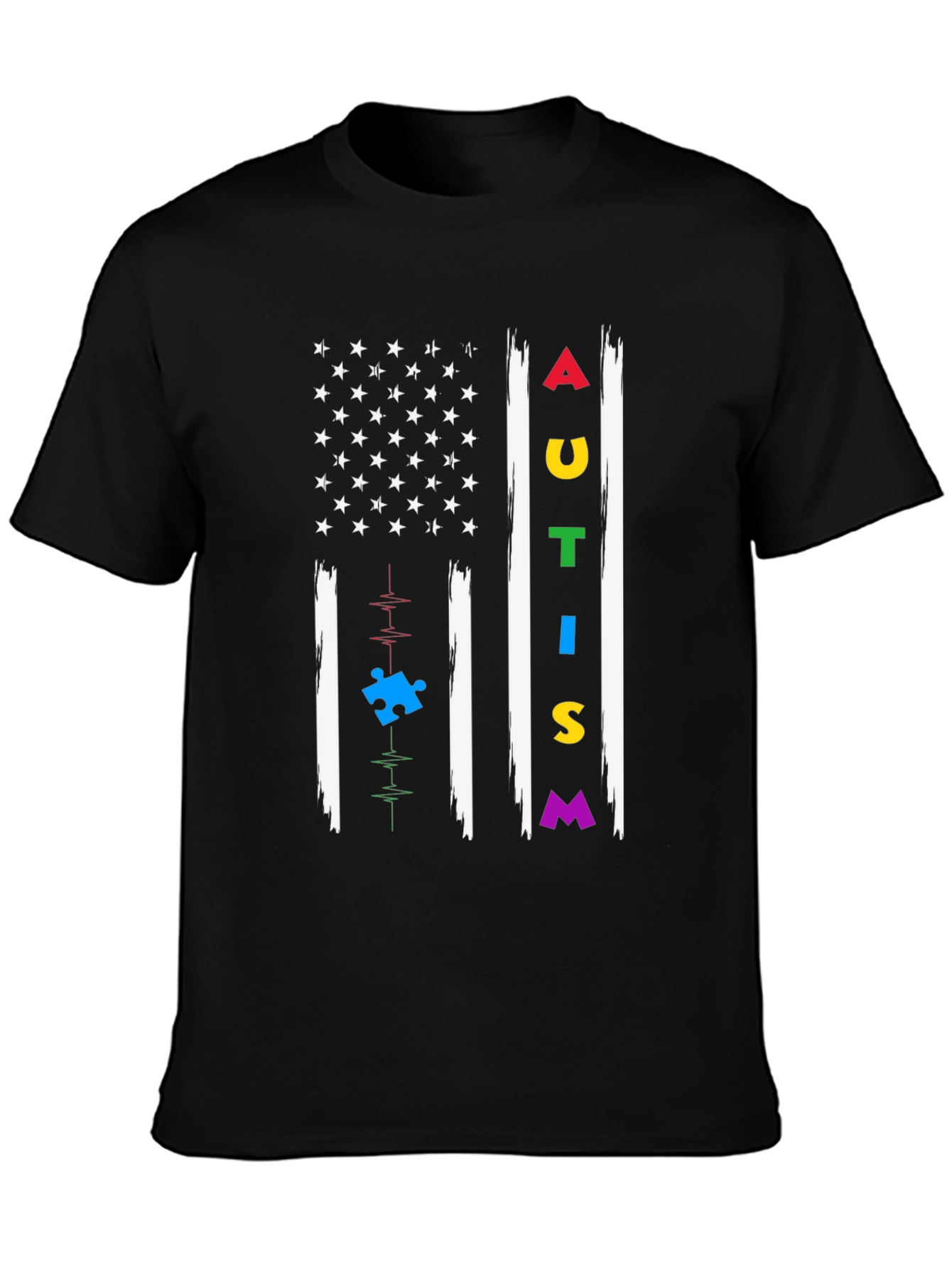 Black Autism Awareness Flag T-Shirt view 3