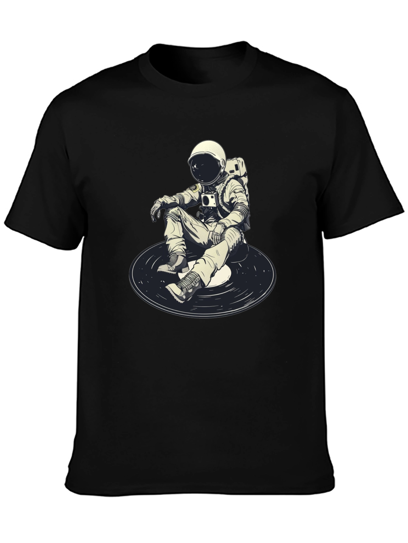 Black Astronaut DJ Graphic T-Shirt - Black Cotton Blend view 3