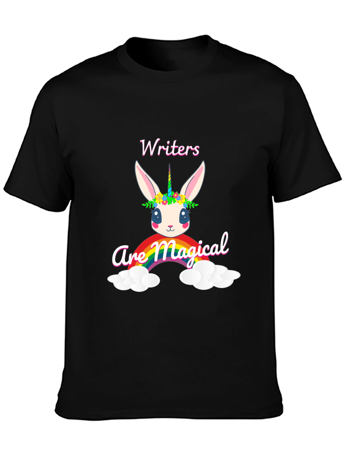 Black Magical Writers T-Shirt, Cute Unicorn Bunny Design view 3