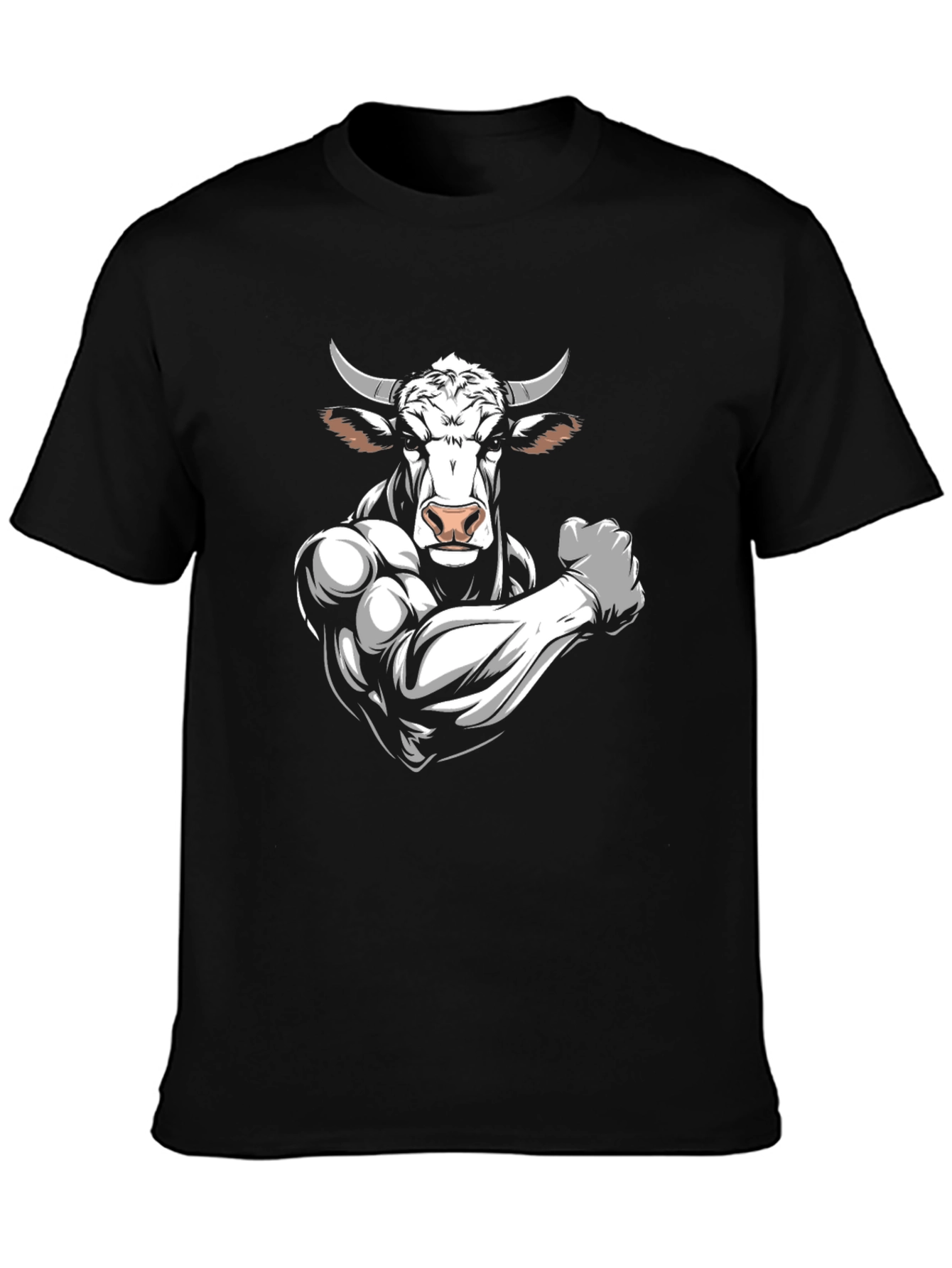 Black Black T-Shirt with Muscular Bull Graphic view 3