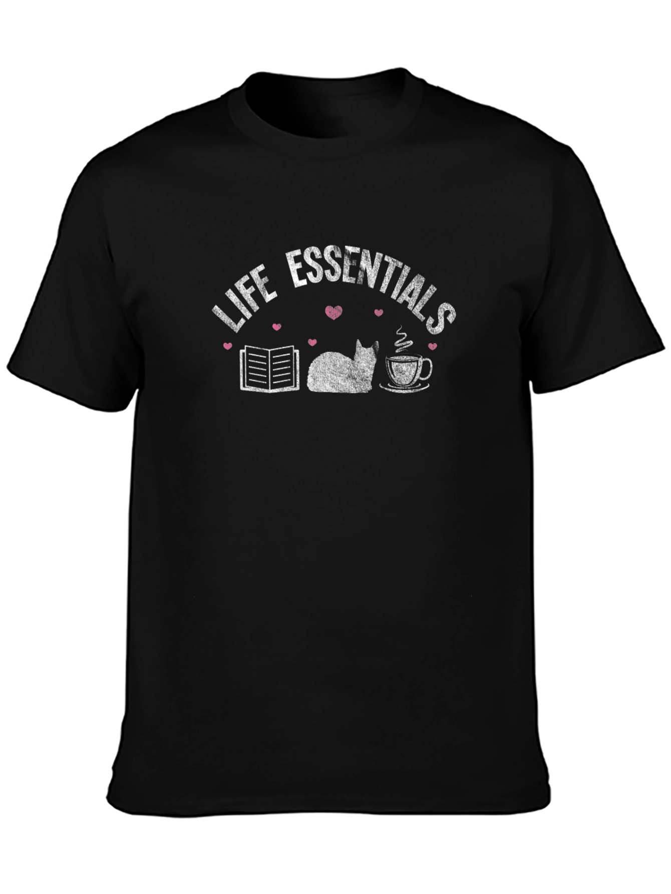 Black Life Essentials T-Shirt: Cat, Book, & Coffee view 3