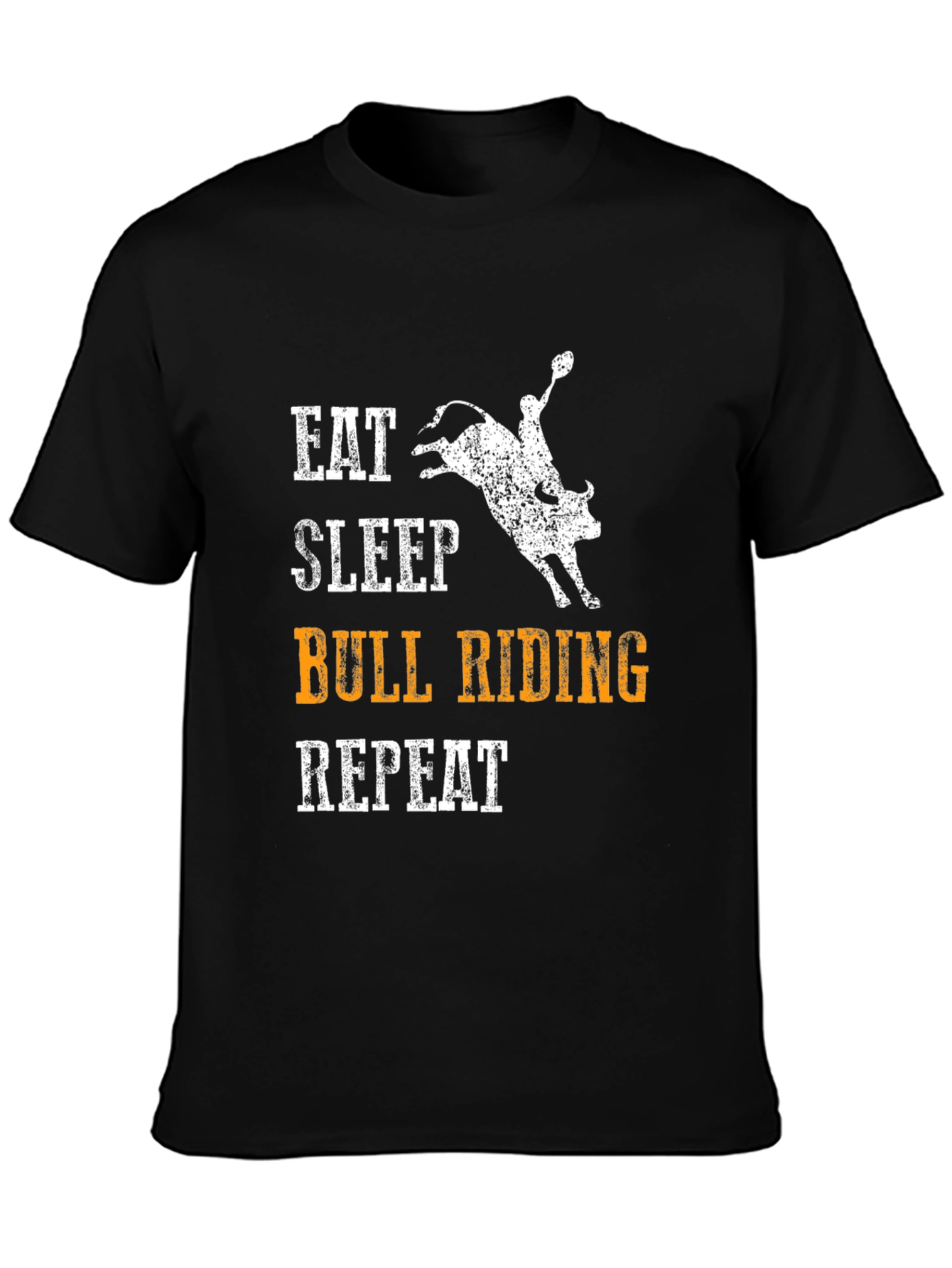 Black Eat Sleep Bull Riding Repeat Black T-Shirt view 3