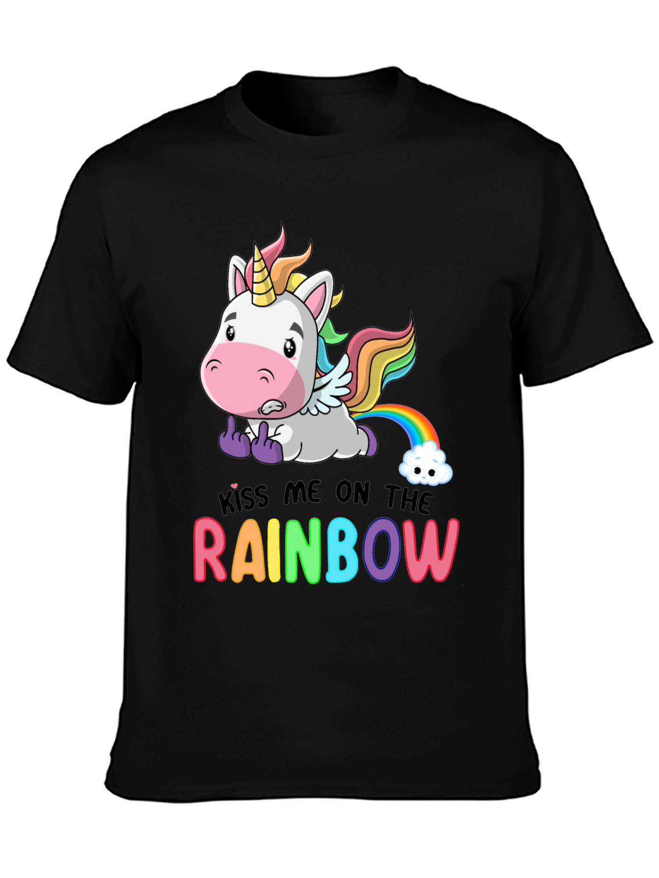 Black Kiss Me On The Rainbow T-Shirt Unicorn Funny view 3