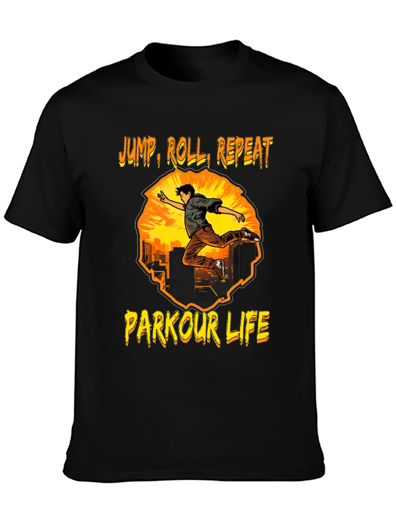 Black Parkour Life T-Shirt - Jump, Roll, Repeat view 3