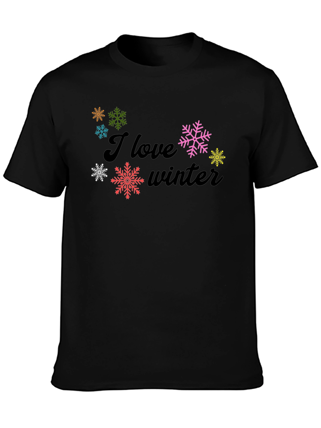 Black I Love Winter Black Graphic Tee Shirt view 3