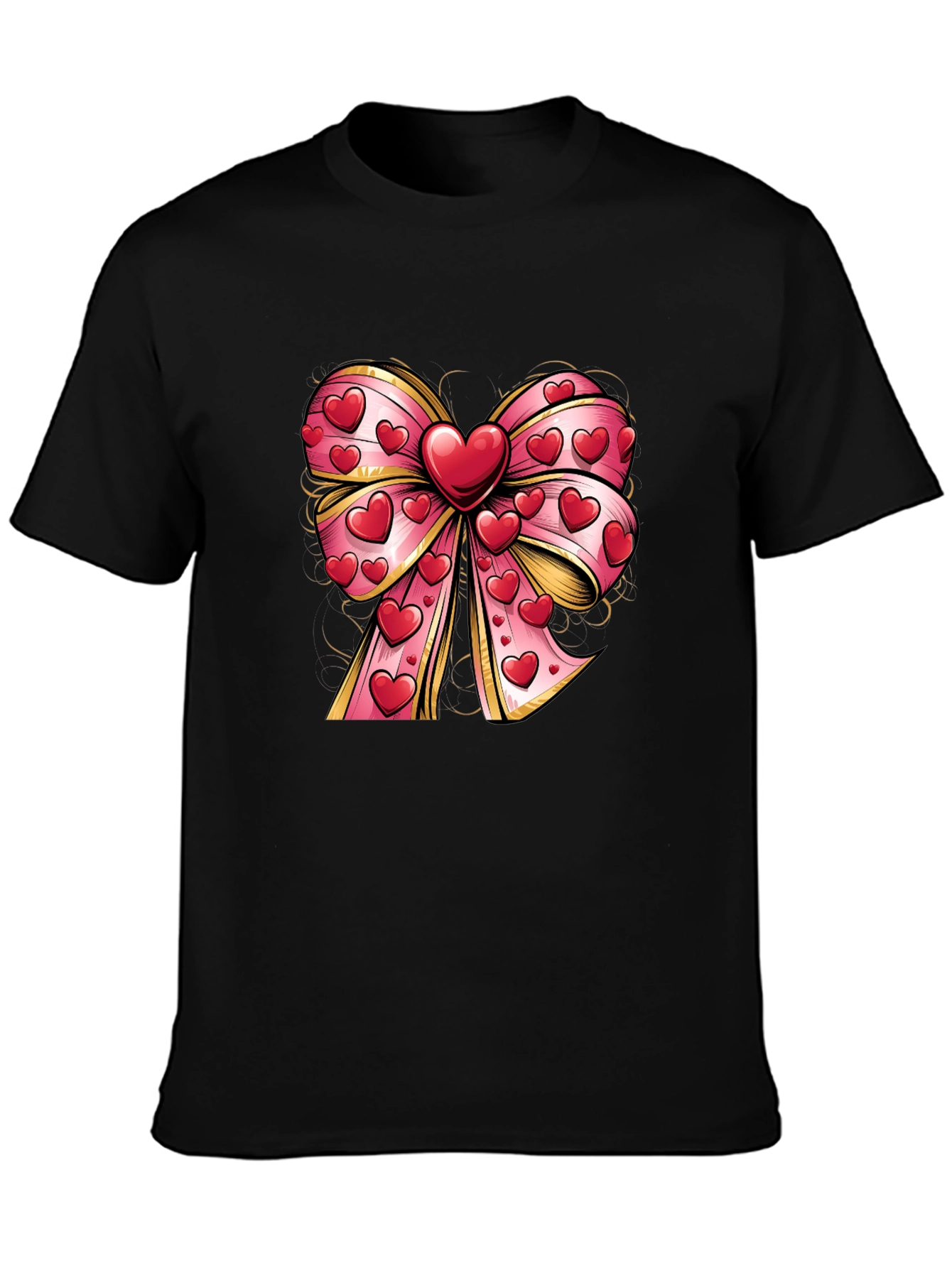 Black Heart Bow Valentine's Day T-Shirt view 3