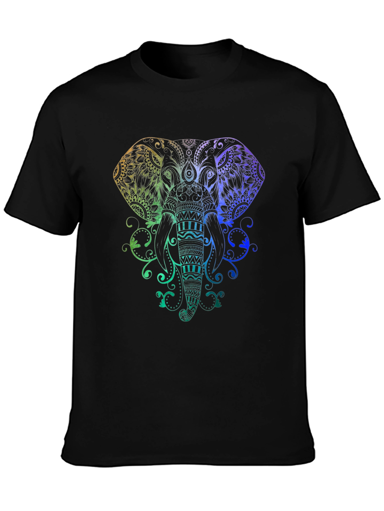 Black Rainbow Elephant Graphic Black T-Shirt view 3