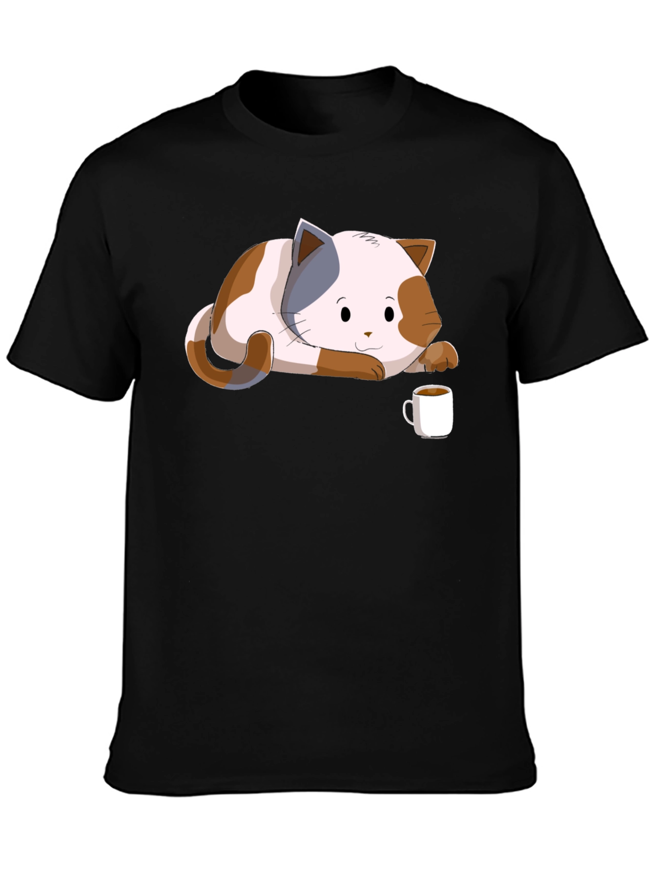 Black Cute Cat & Coffee Black T-Shirt view 3