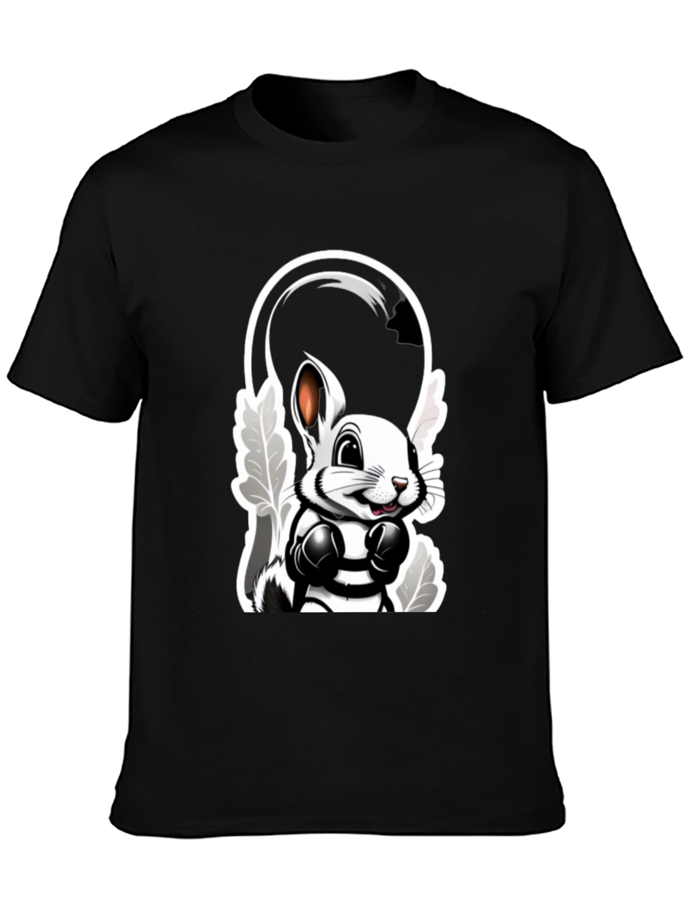 Black Cool Cartoon Bunny Boxer Black T-Shirt view 3