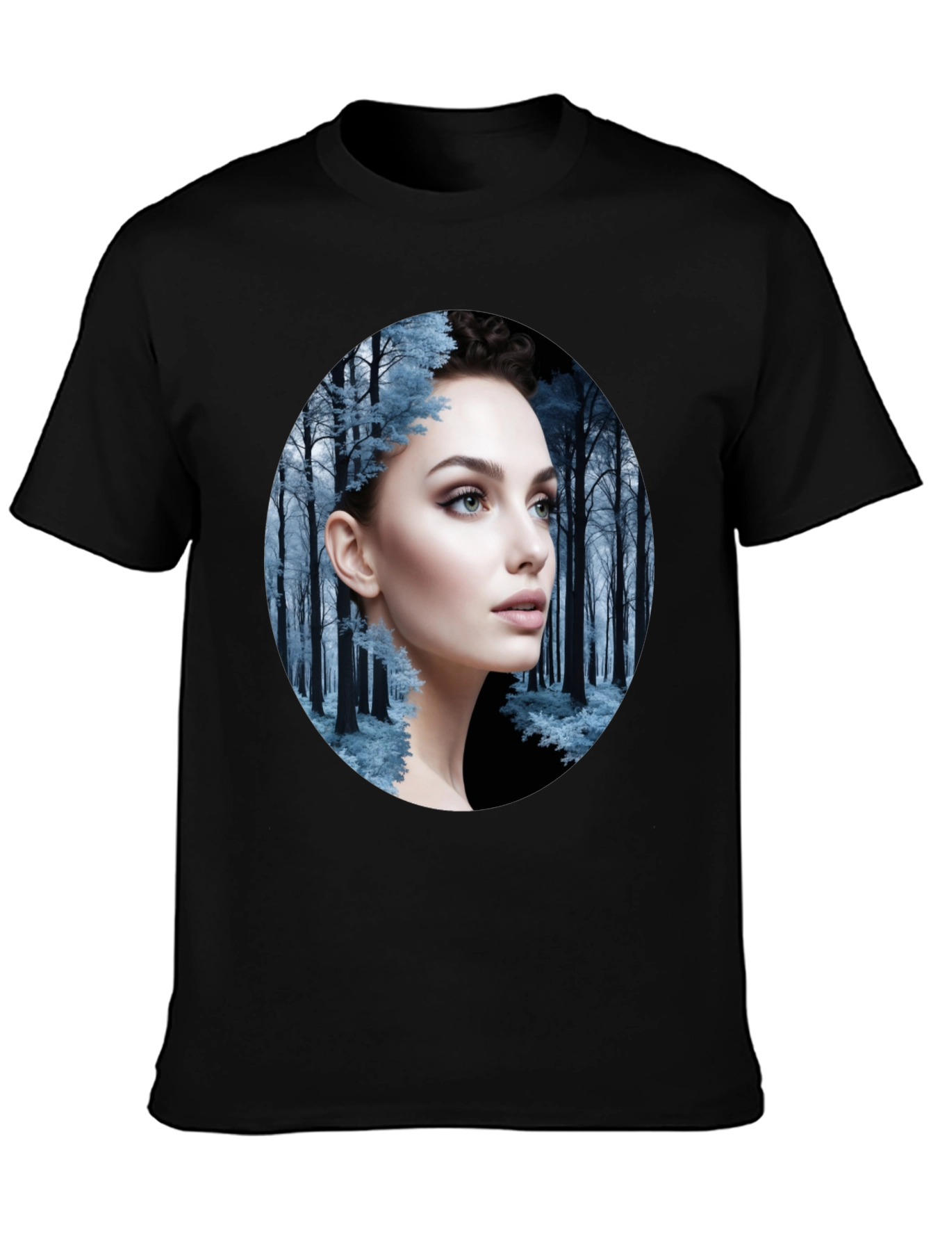 Black Woman in Winter Forest Black T-Shirt view 3