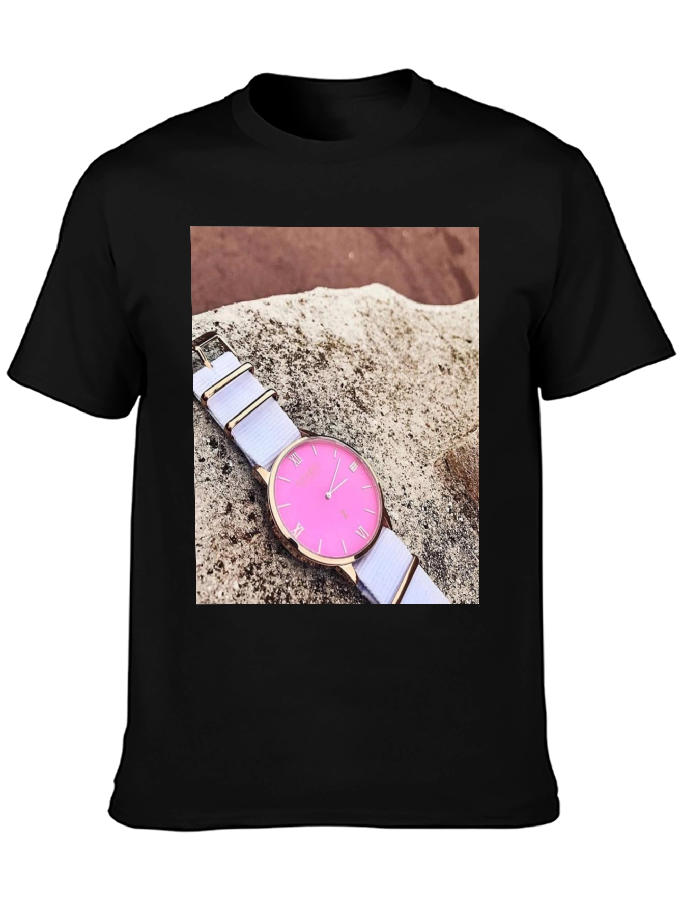 Black Stylish Pink Watch Tee - Modern Timepiece Design view 3
