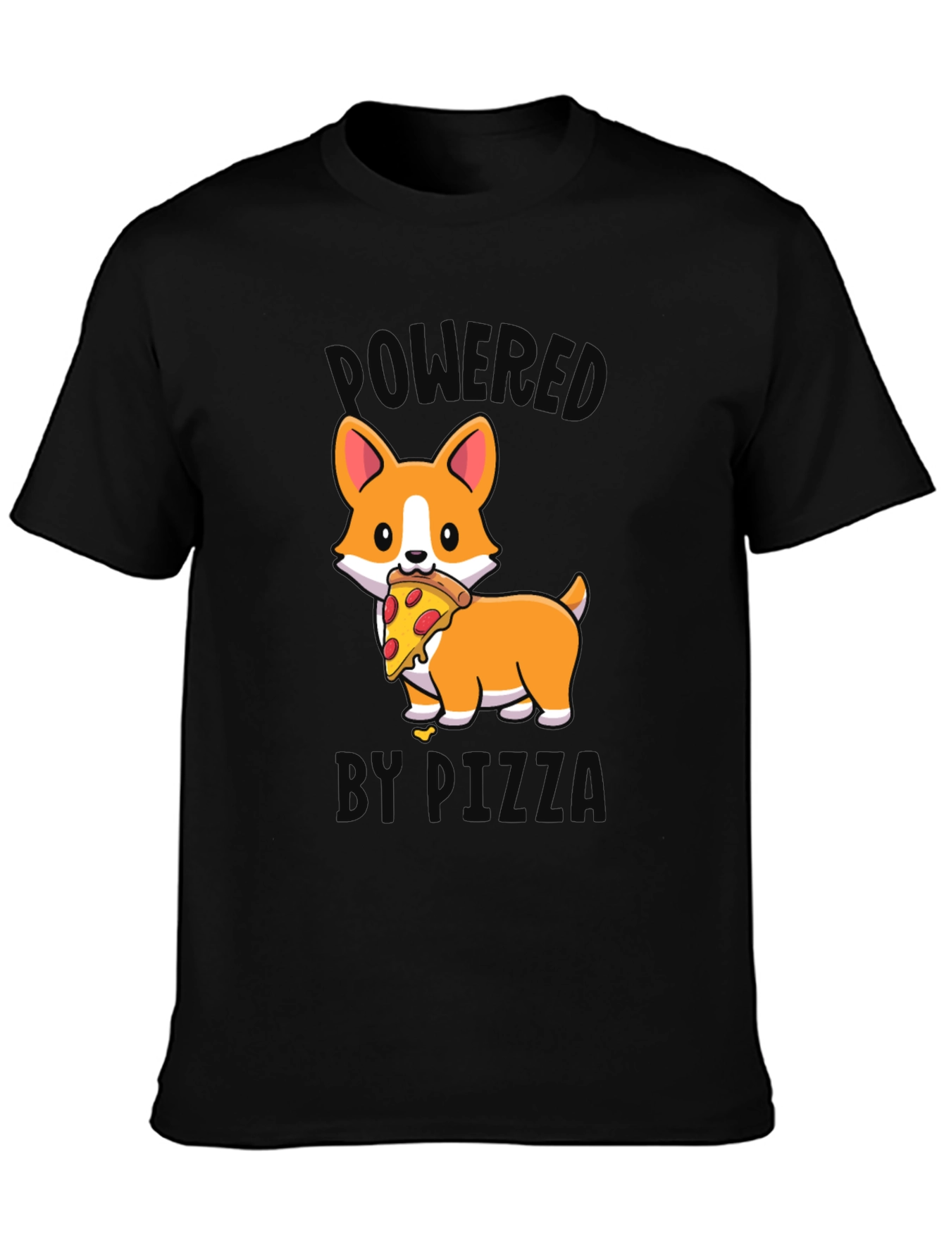 Black Corgi Pizza T-Shirt - Powered by Pizza view 3