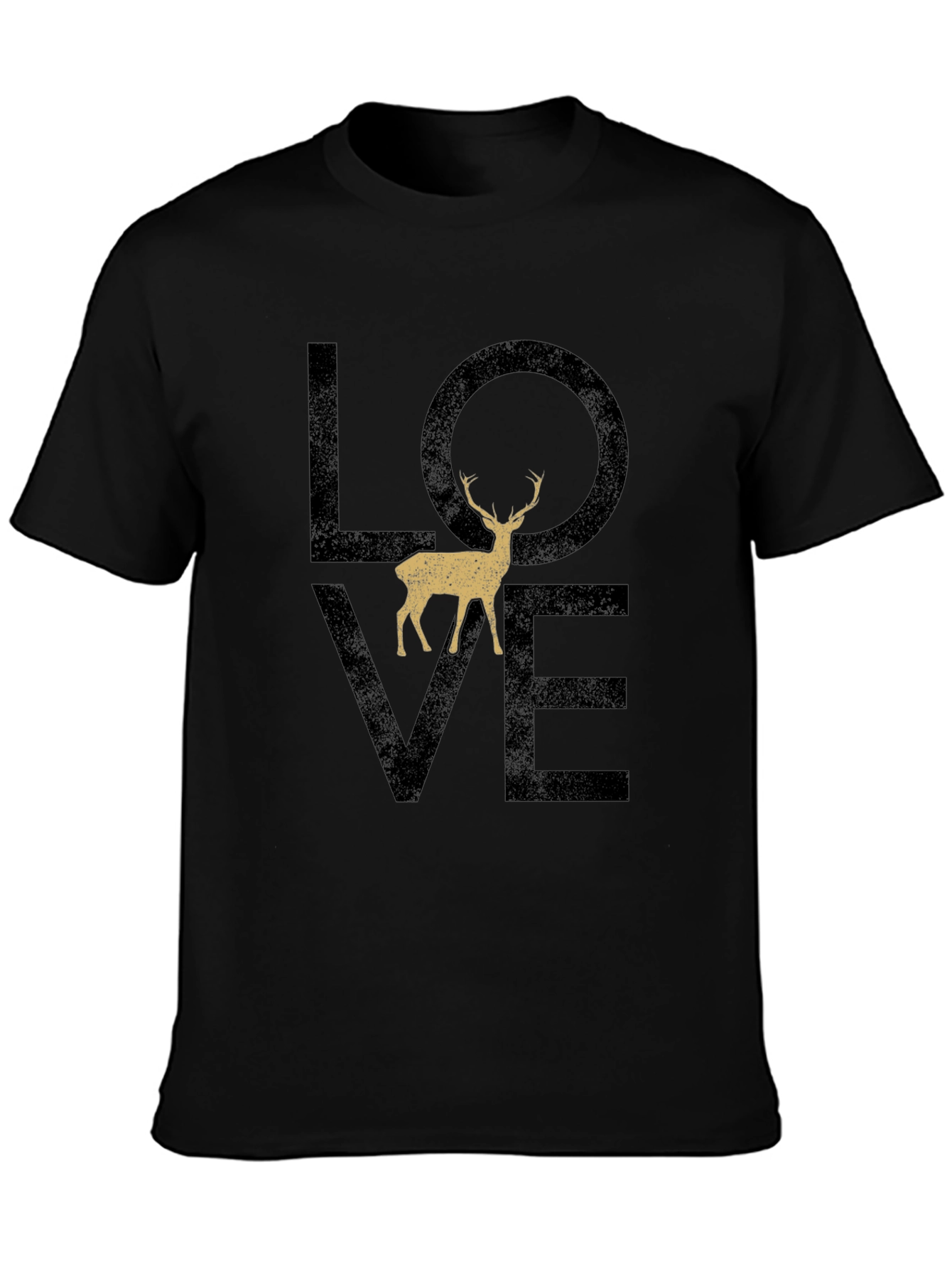 Black Love Deer Graphic T-Shirt - Casual Black Tee view 3