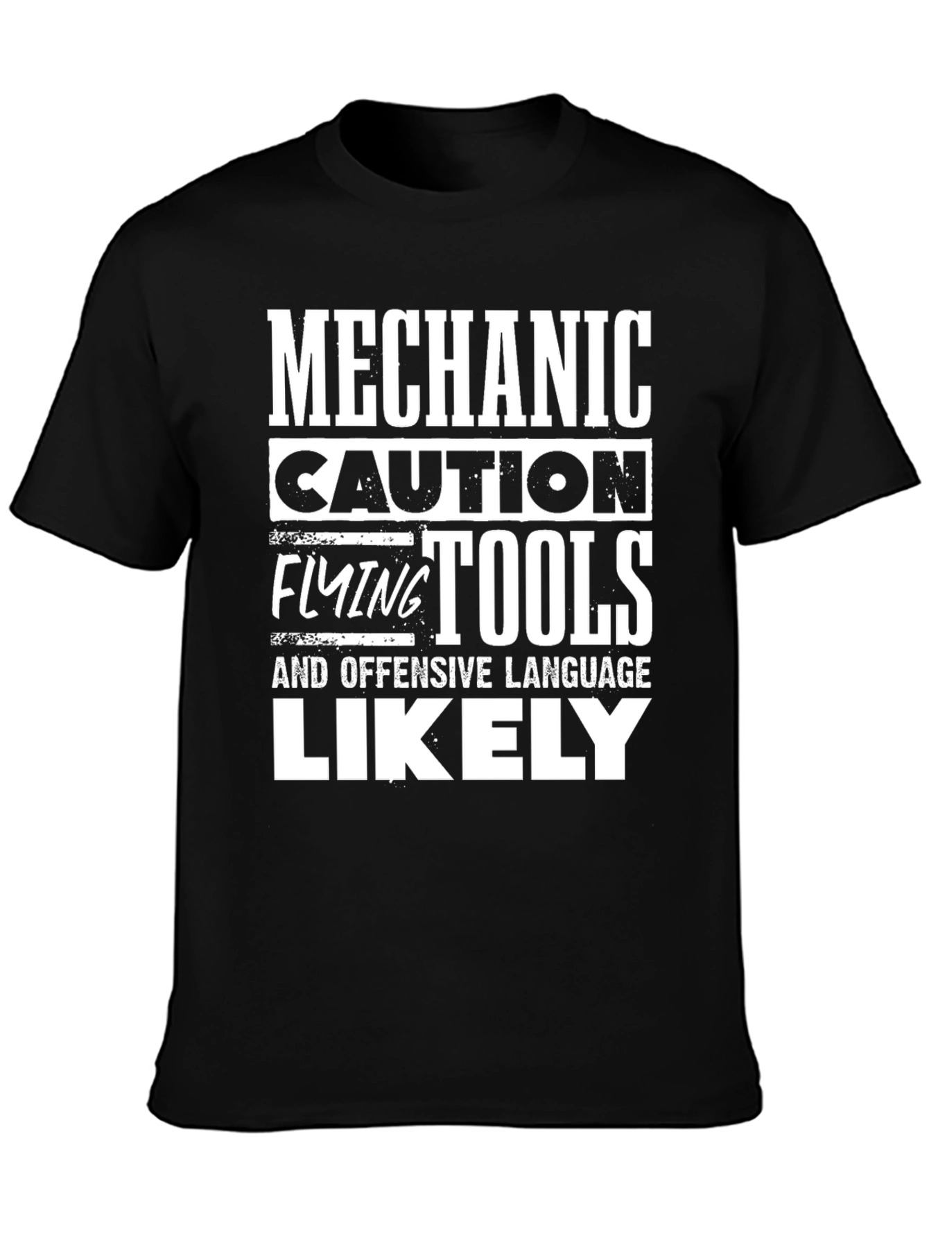 Black Mechanic Flying Tools Caution Novelty T-Shirt view 3