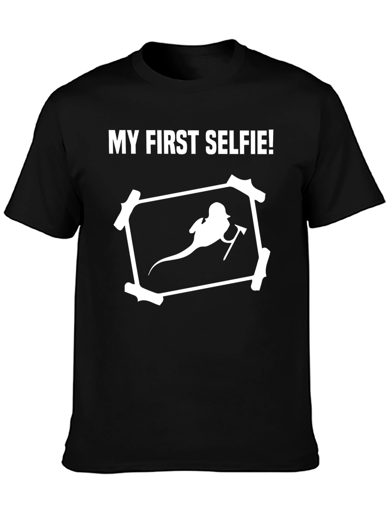 Black Funny My First Selfie Graphic Tee Shirt view 3