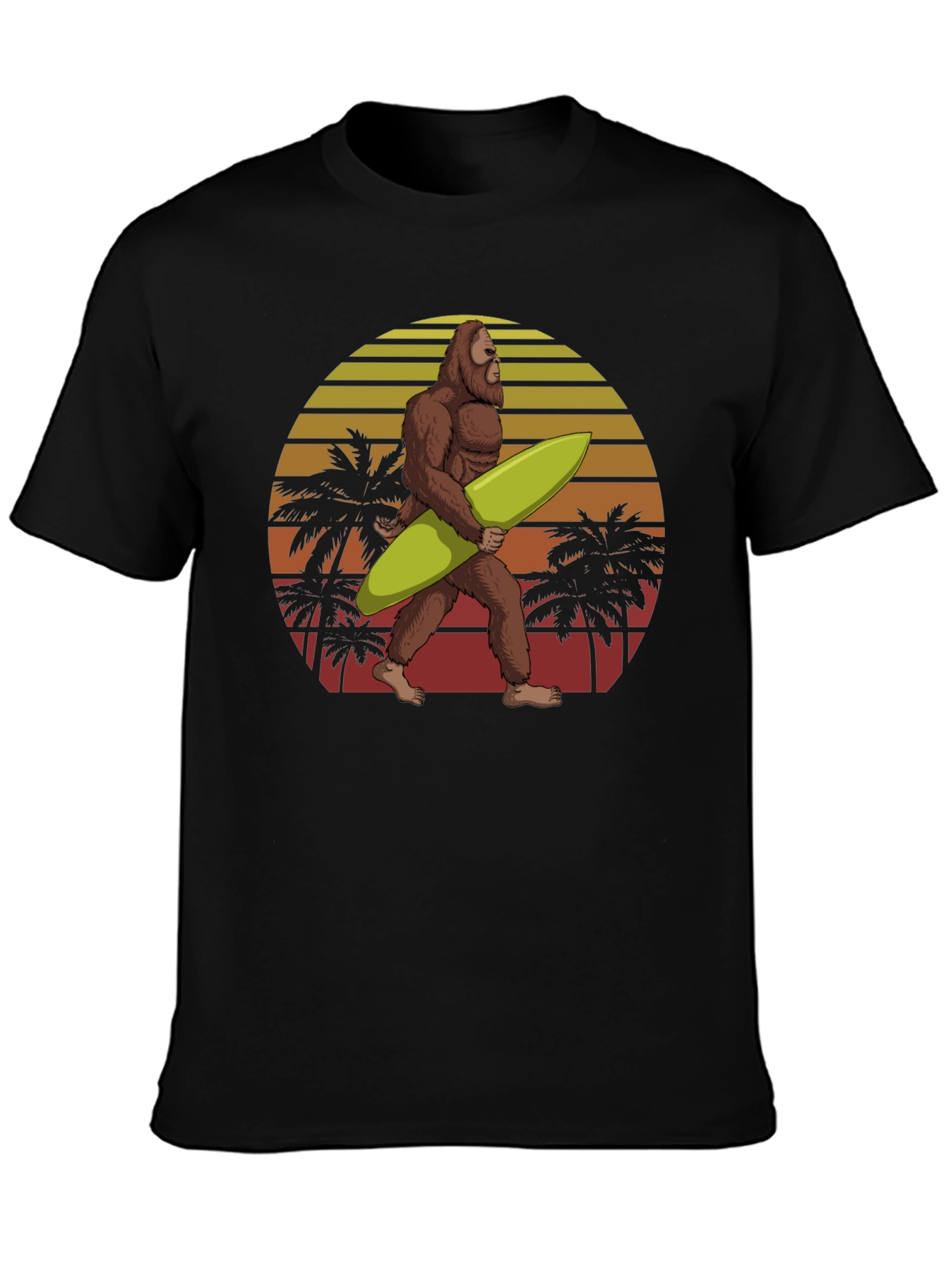 Black Sasquatch Surfer Graphic Tee - Black Cotton T-Shirt view 3