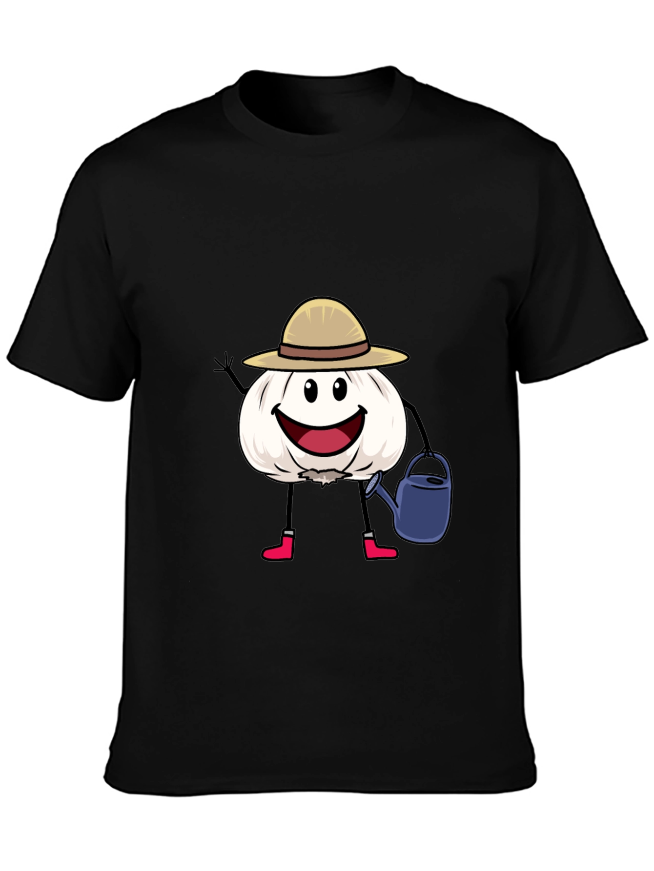 Black Cartoon Garlic Gardener Black T-Shirt view 3