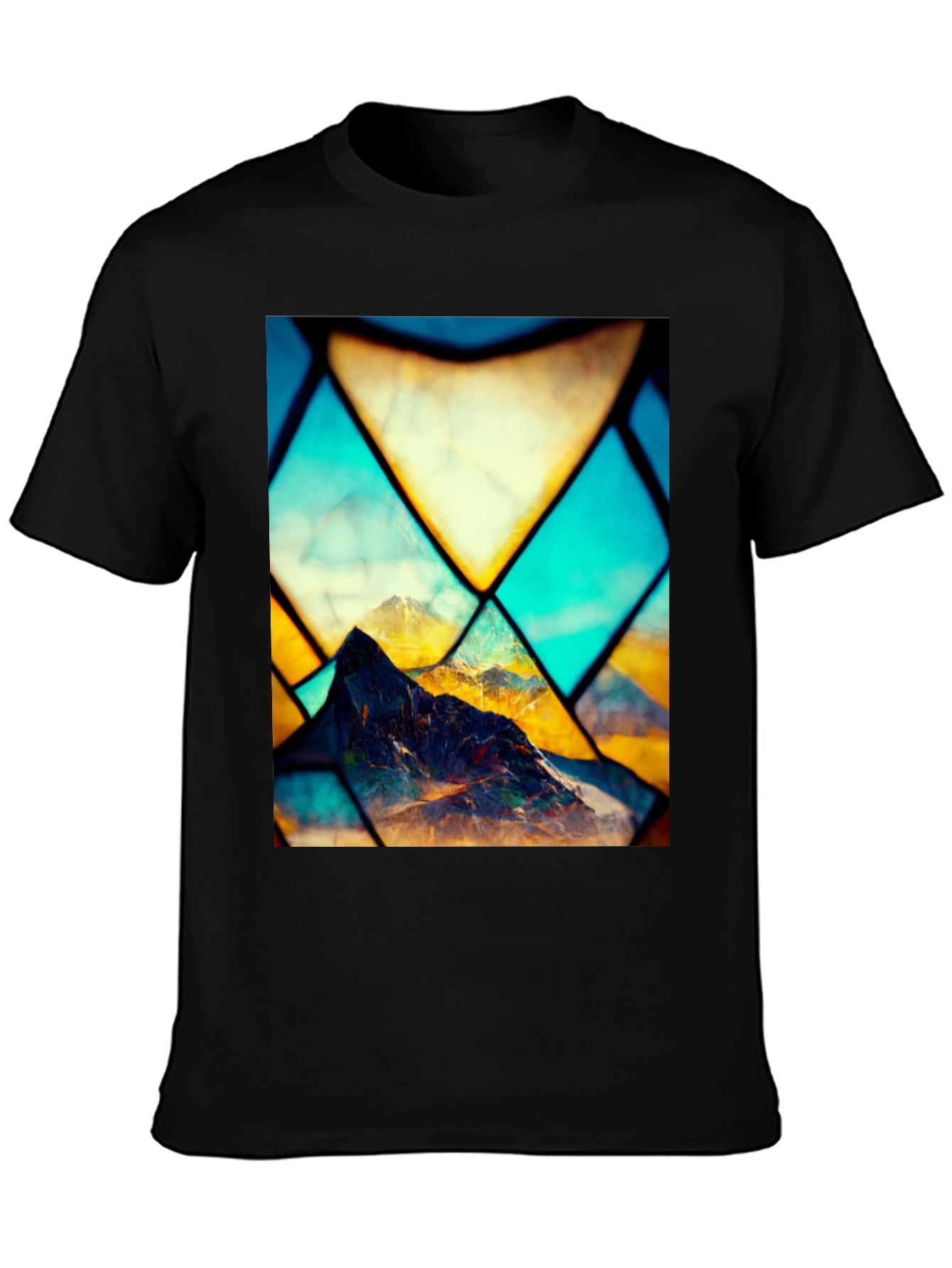 Black Mountain Stained Glass Graphic Black Tee view 3