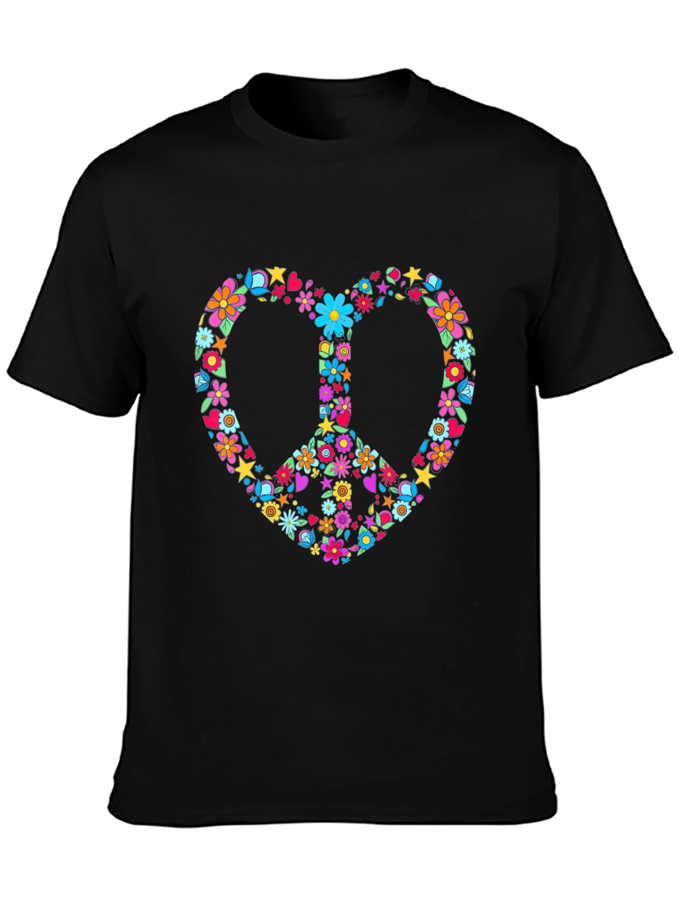 Black Floral Peace Sign Heart T-Shirt view 3