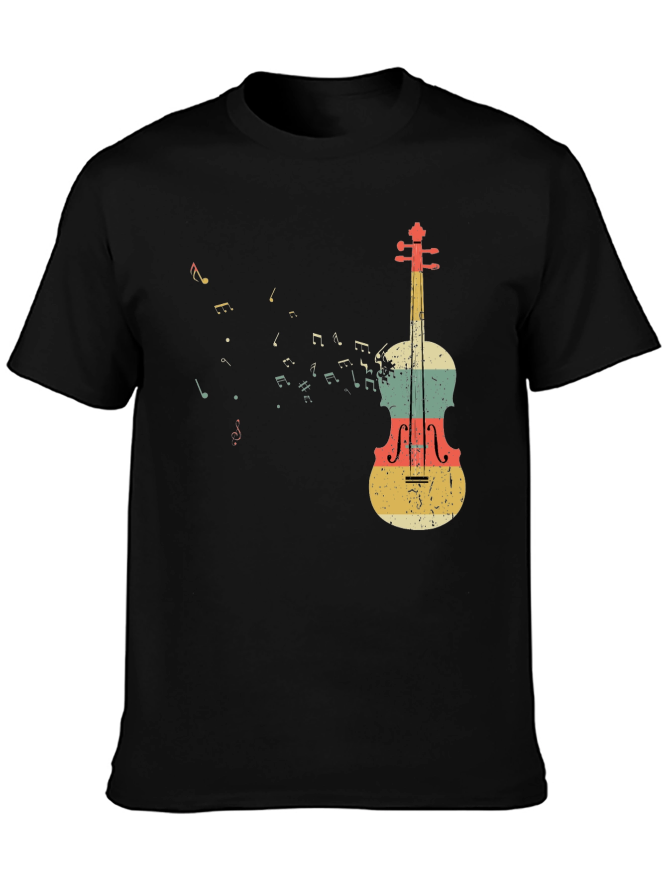 Black Musical Notes & Violin Graphic T-Shirt view 3