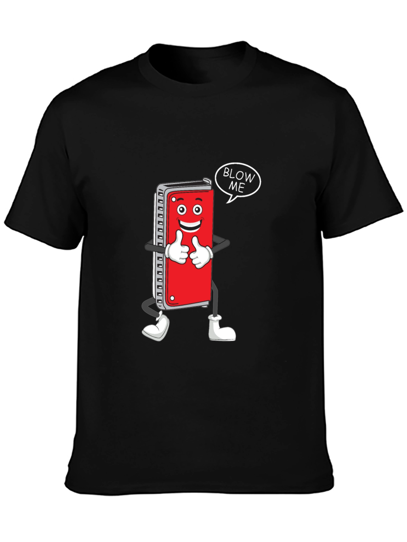Black Harmonica Cartoon Graphic T-Shirt - Blow Me! view 3