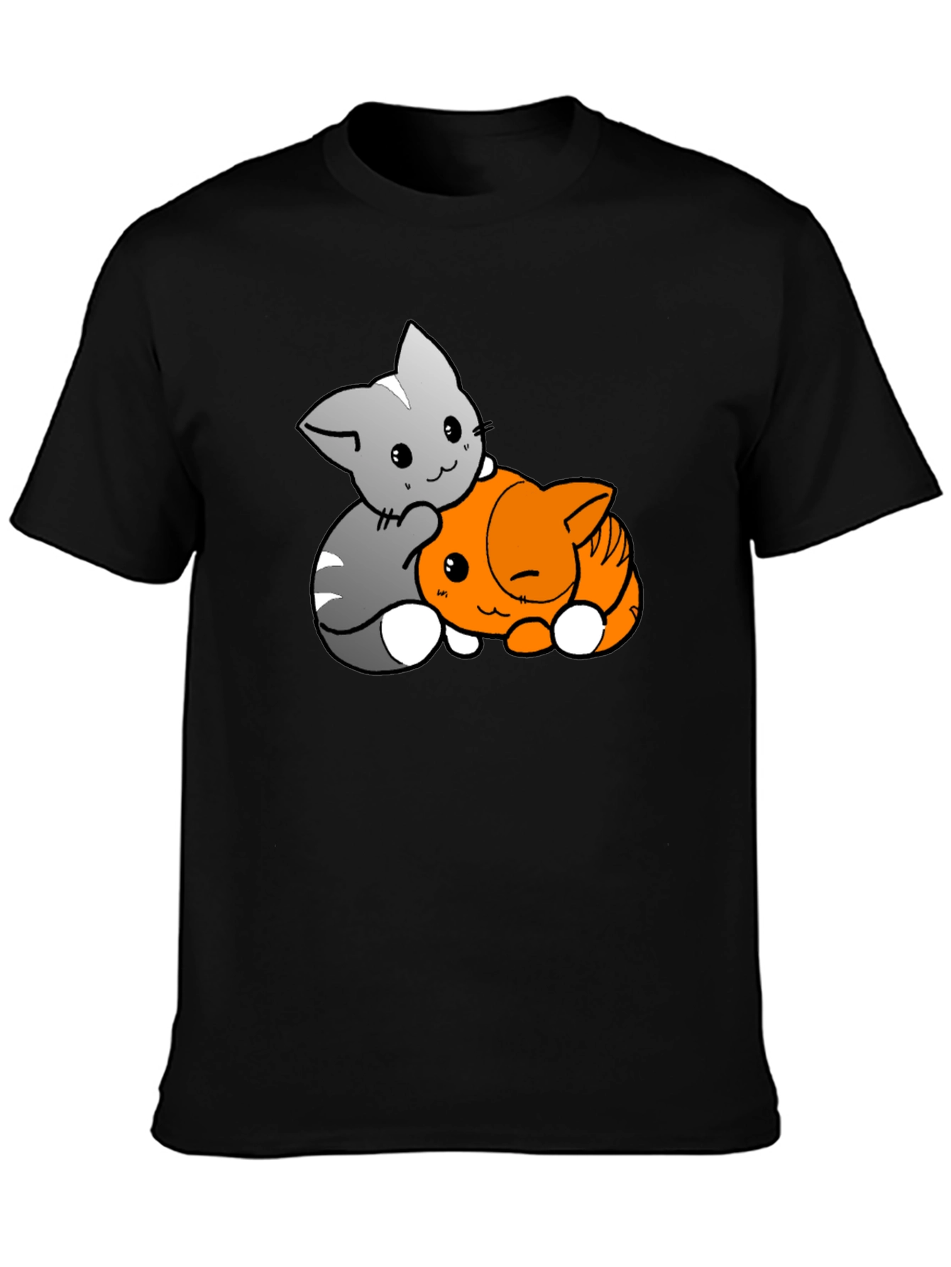 Black Cute Cats Hugging Black T-Shirt view 3