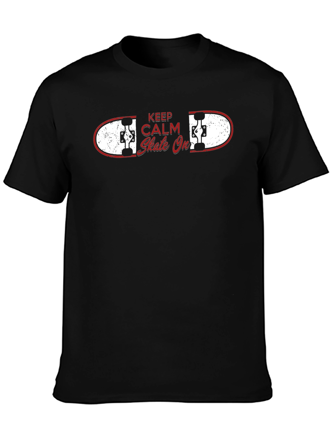 Black Keep Calm Skate On Black T-Shirt view 3